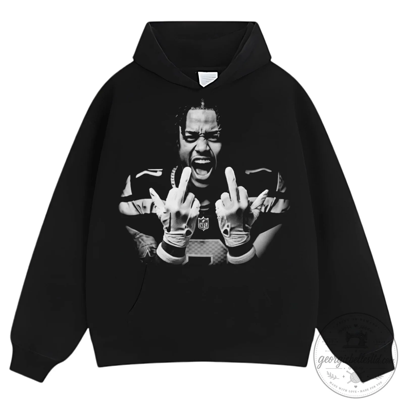 Black T-Shirt Featuring Jaxon Smith Njigba with Middle Finger Football Design 13 Black T-Shirt Featuring Jaxon Smith Njigba with Middle Finger Football Design
