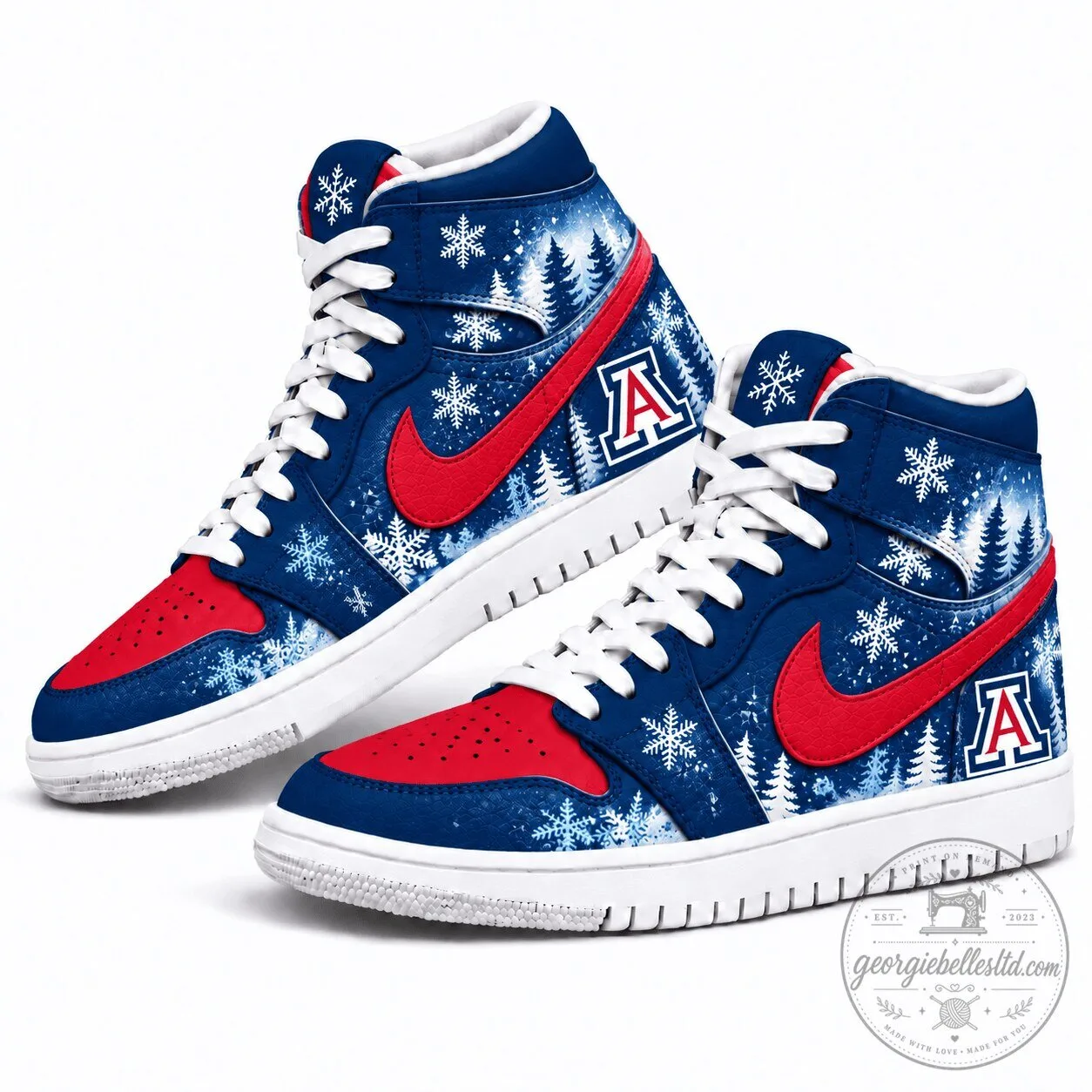 Arizona Wildcats Winter Snowflakes Christmas Tree Pattern High Top Shoes