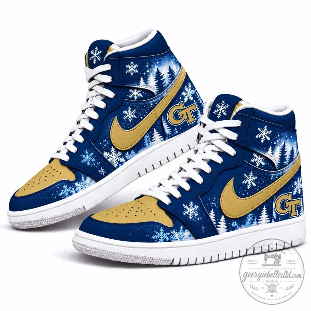 Georgia Tech Yellow Jackets Winter Snow Christmas Holiday High Top Sneakers Georgia Tech Yellow Jackets Winter Snow Christmas Holiday High Top Sneakers