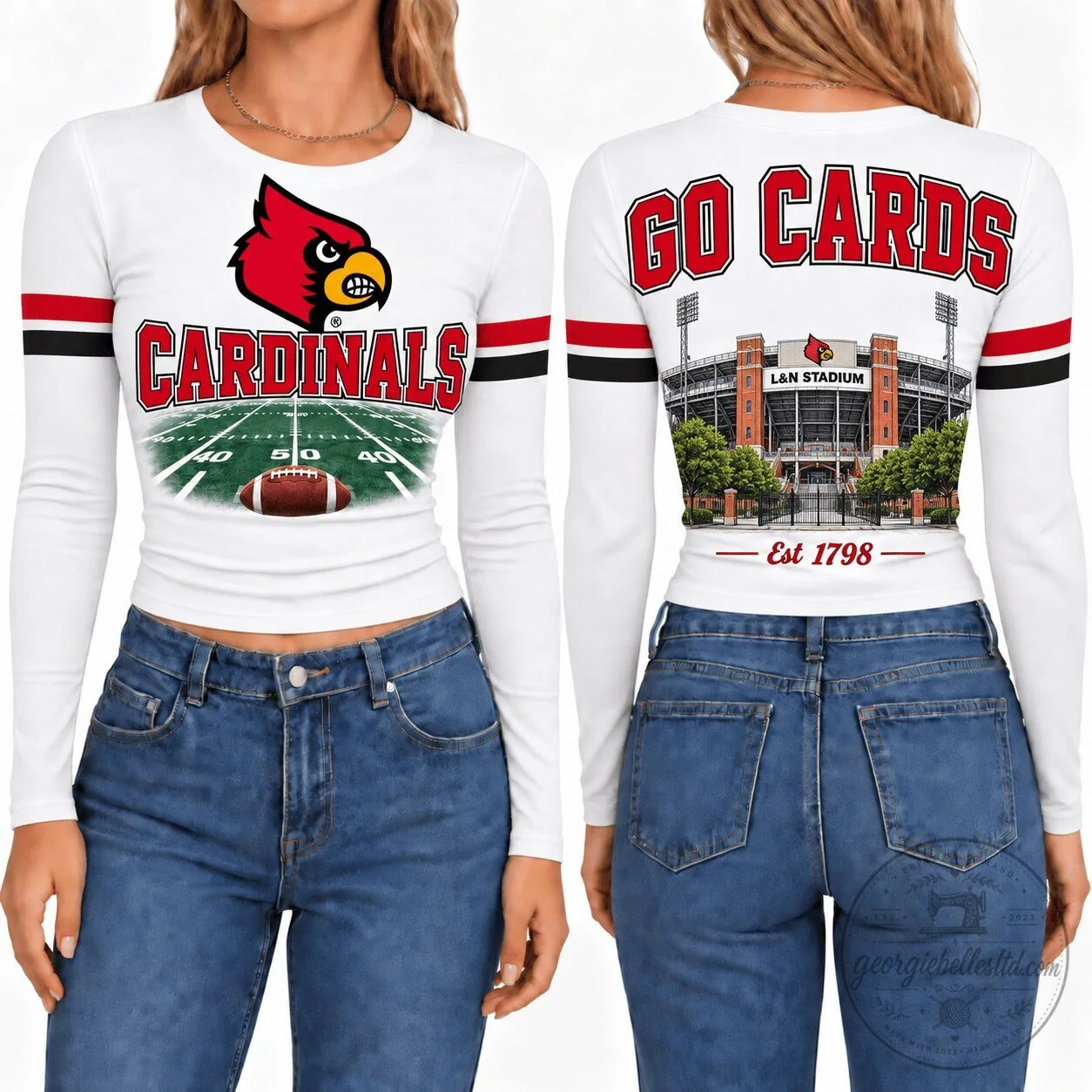 Louisville Cardinals Football Team Stadium Long Sleeve Shirt for Women 1 Louisville Cardinals Football Team Stadium Long Sleeve Shirt for Women