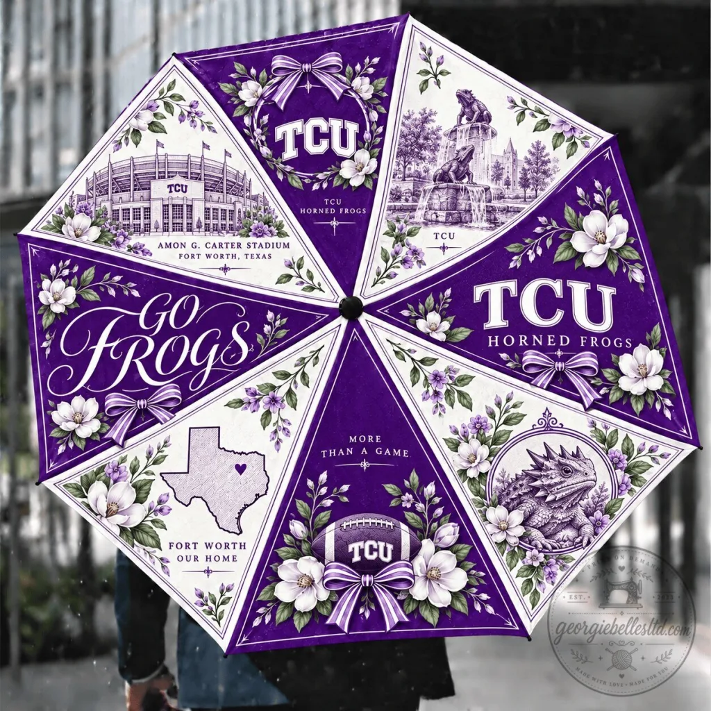 Texas Christian University Horned Frogs Floral Compact Folding Umbrella Texas Christian University Horned Frogs Floral Compact Folding Umbrella