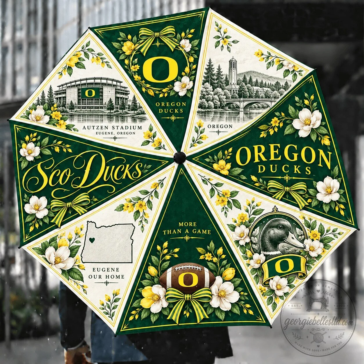 Oregon Ducks Autzen Stadium Eugene Our Home Floral Compact Folding Umbrella