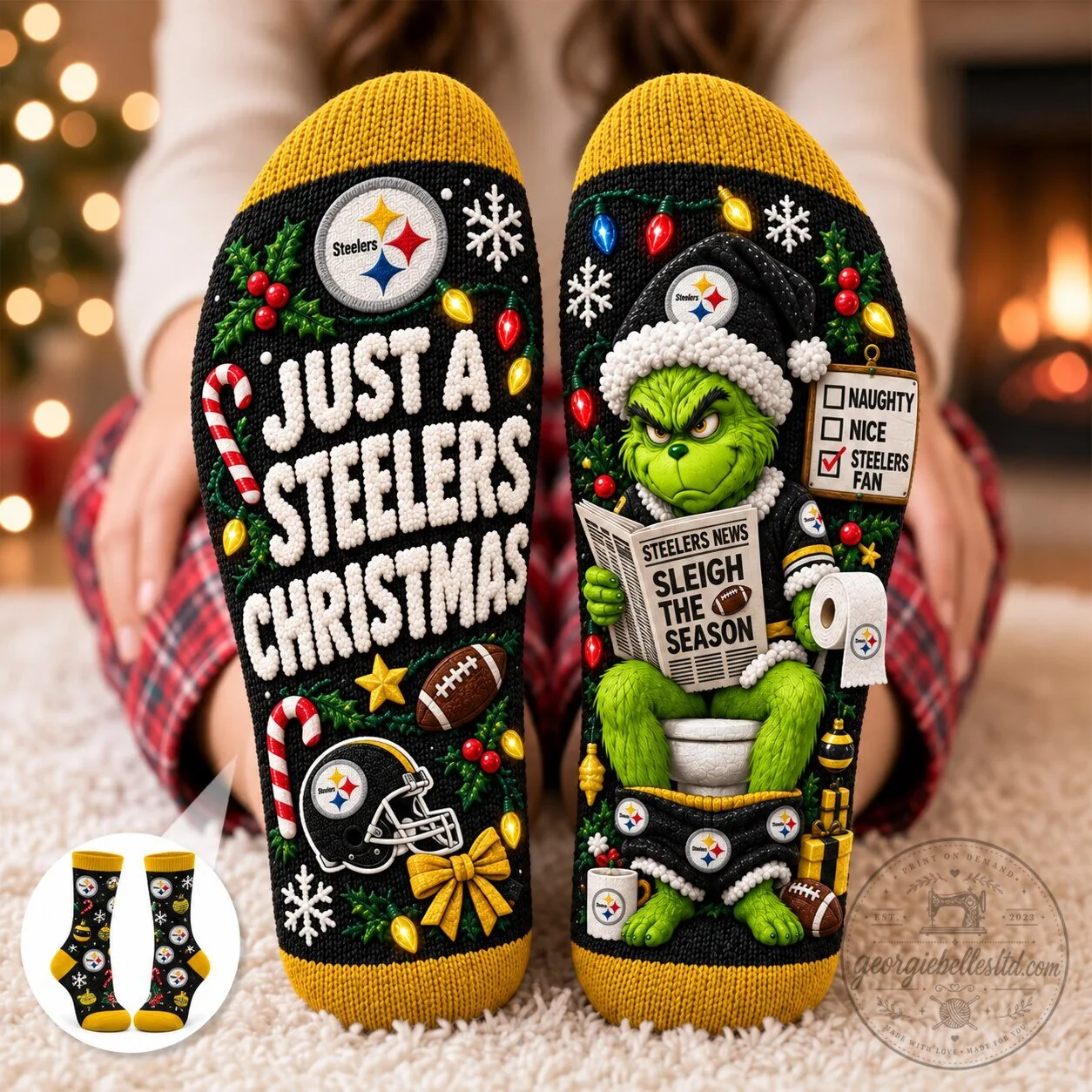 Pittsburgh Steelers Grinch Just A Steelers Christmas Holiday Socks