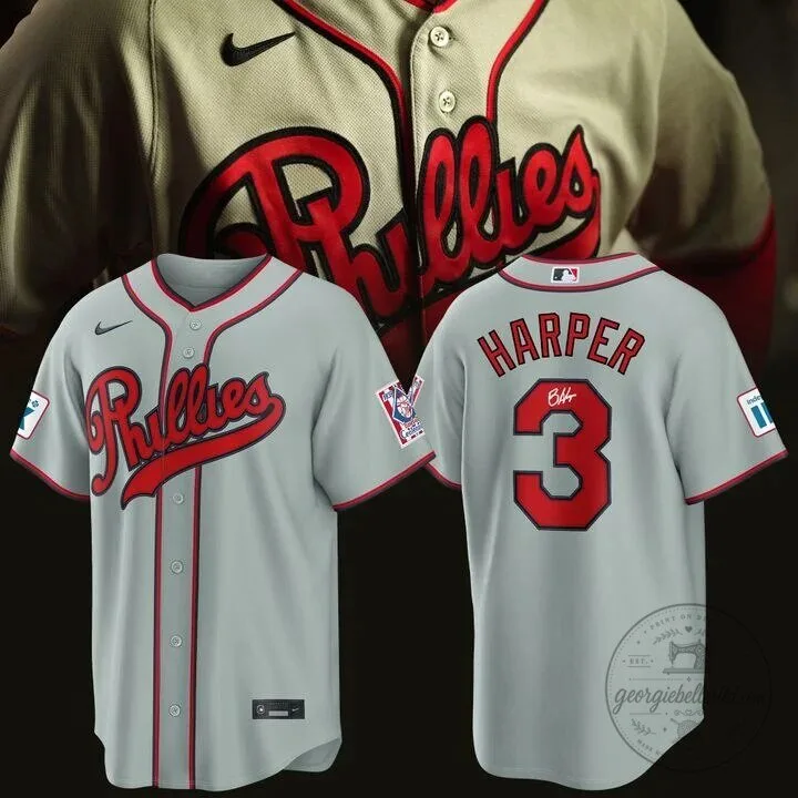 Bryce Harper Philadelphia Phillies Gray Baseball Jersey Number 3