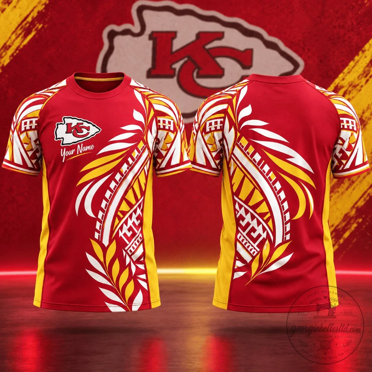 Kansas City Chiefs NFL Football Tribal Graphic Custom Name T-Shirt