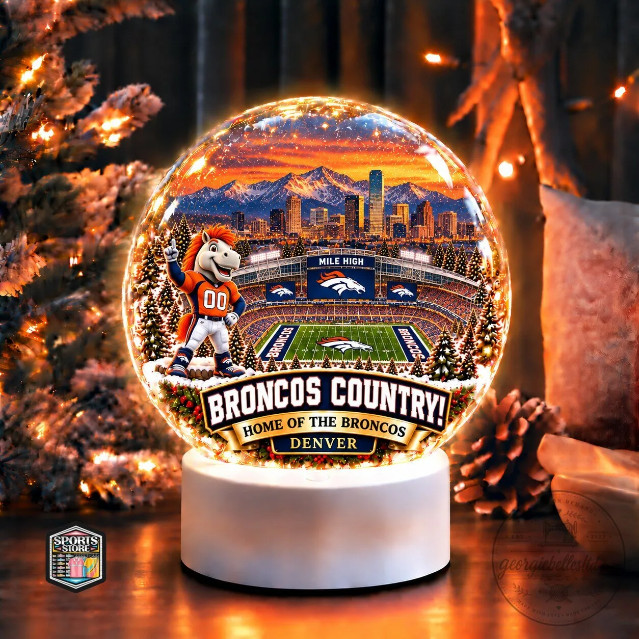 Denver Broncos Christmas Snow Globe Holiday Ornament