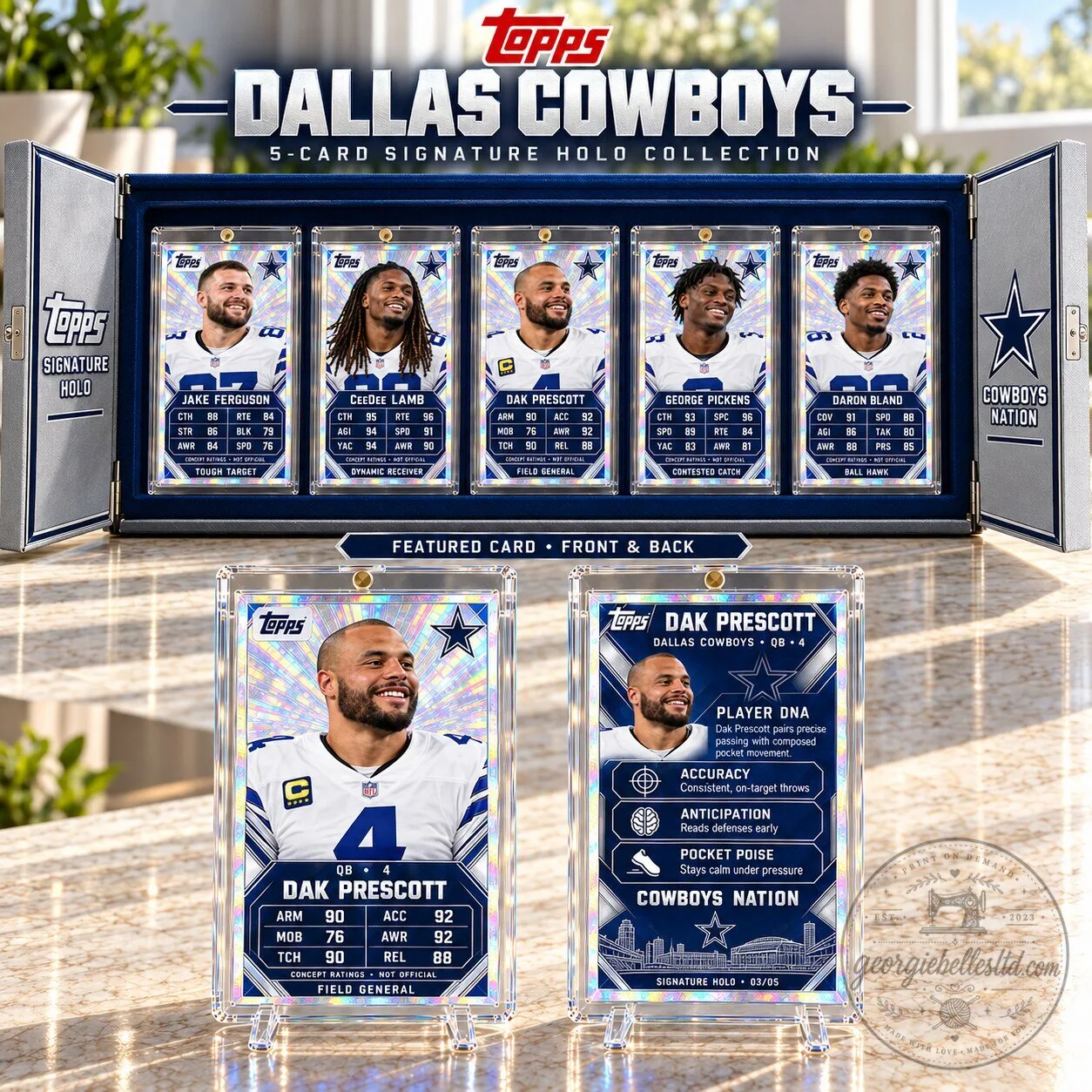 Dallas Cowboys 5-Card Signature Holo Collection Trading Card Box Set