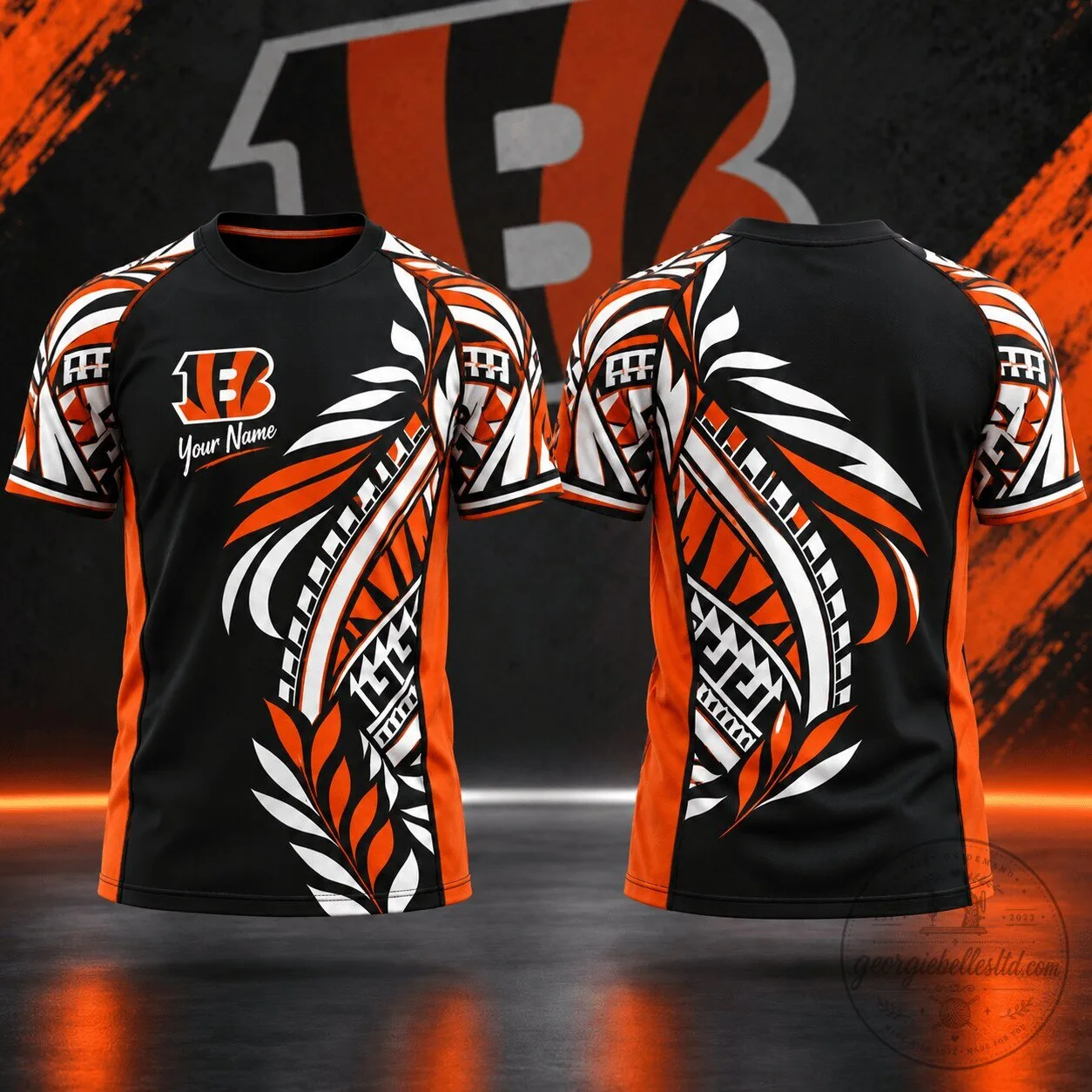 Cincinnati Bengals NFL Football Tribal Graphic Custom Name T-Shirt
