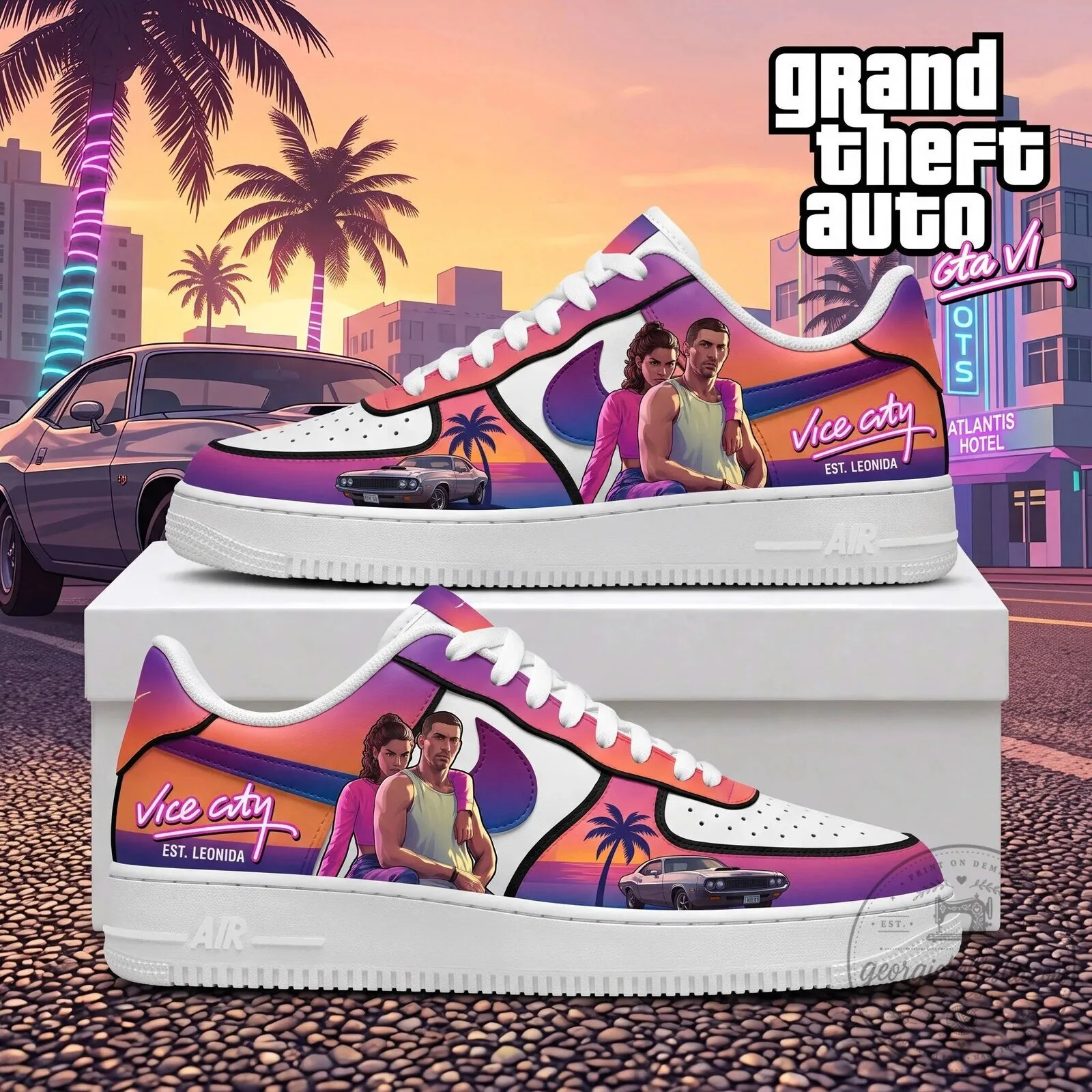 Grand Theft Auto Vice City VI Video Game Fan Art Sneakers