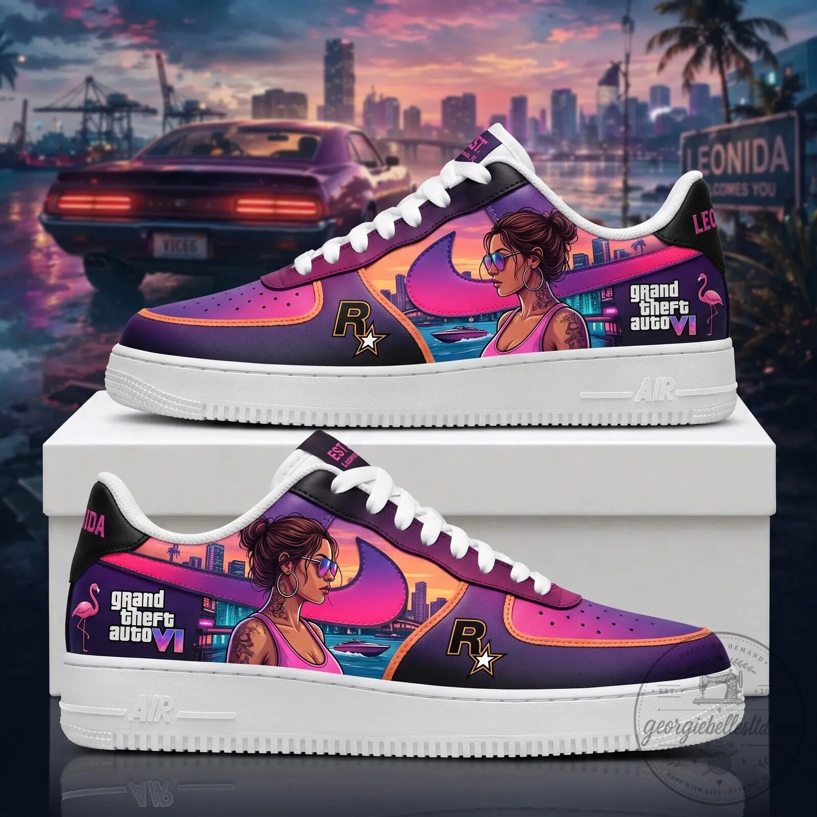 Grand Theft Auto Vice City VI Video Game Fan Art Sneakers 7 Grand Theft Auto Vice City VI Video Game Fan Art Sneakers