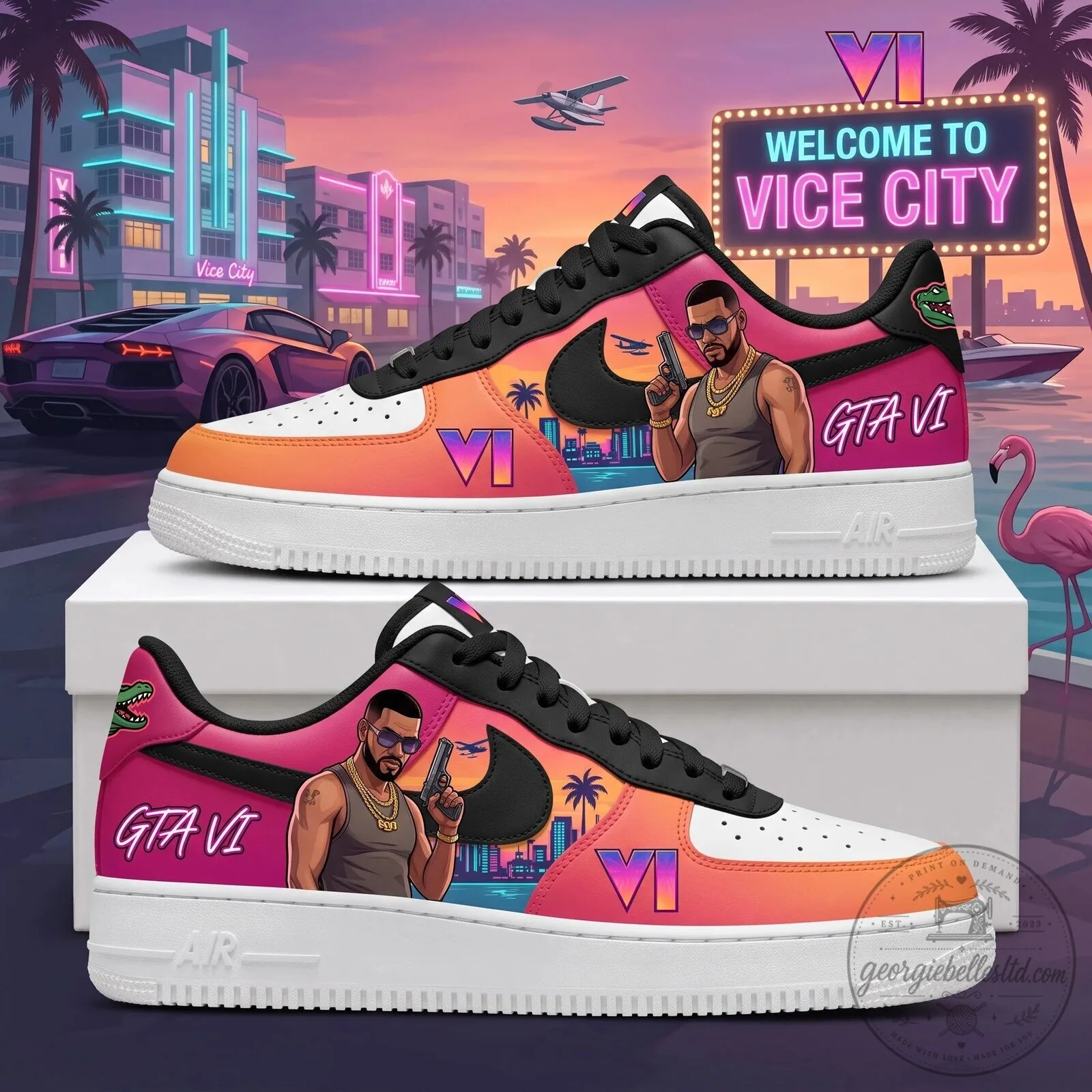 Grand Theft Auto Vice City VI Video Game Fan Art Sneakers 9 Grand Theft Auto Vice City VI Video Game Fan Art Sneakers