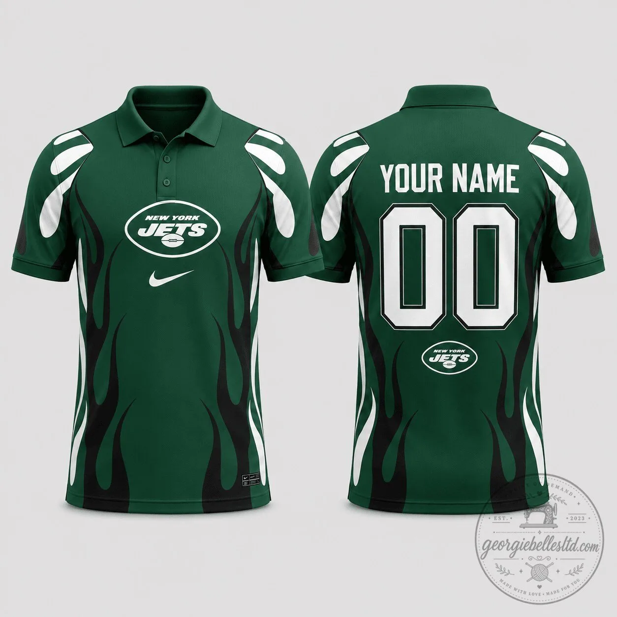 New York Jets American Football Team Green Flame Design Performance Polo Shirt