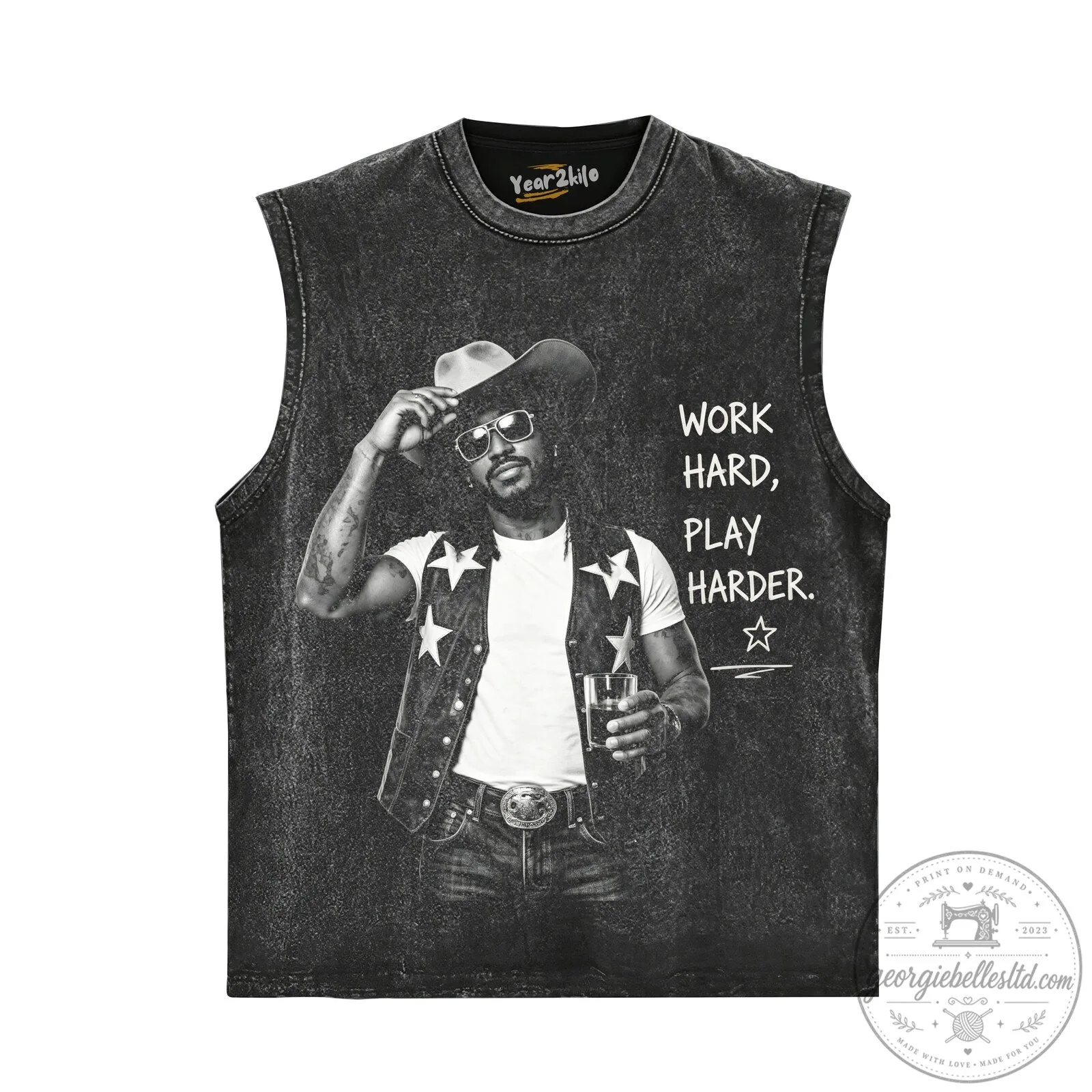 Shaboozey Country Music Tee with Work Hard Play Harder Quote 9 Shaboozey Country Music Tee with Work Hard Play Harder Quote