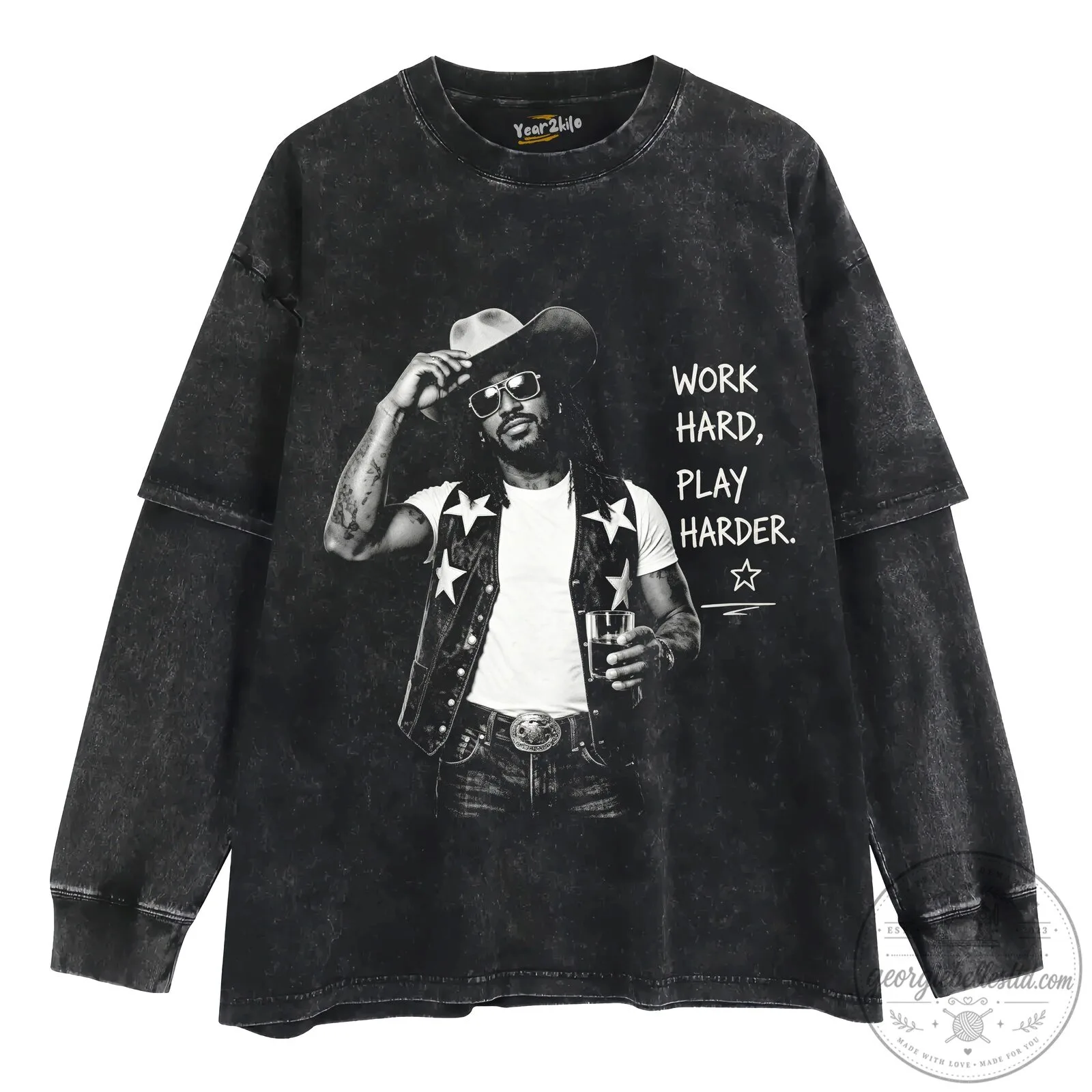 Shaboozey Country Music Tee with Work Hard Play Harder Quote 10 Shaboozey Country Music Tee with Work Hard Play Harder Quote