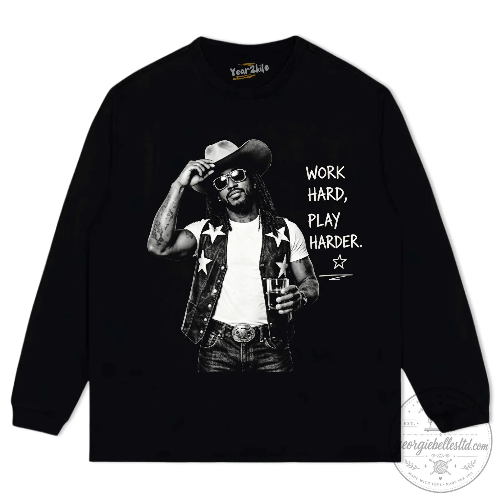Shaboozey Country Music Tee with Work Hard Play Harder Quote 11 Shaboozey Country Music Tee with Work Hard Play Harder Quote