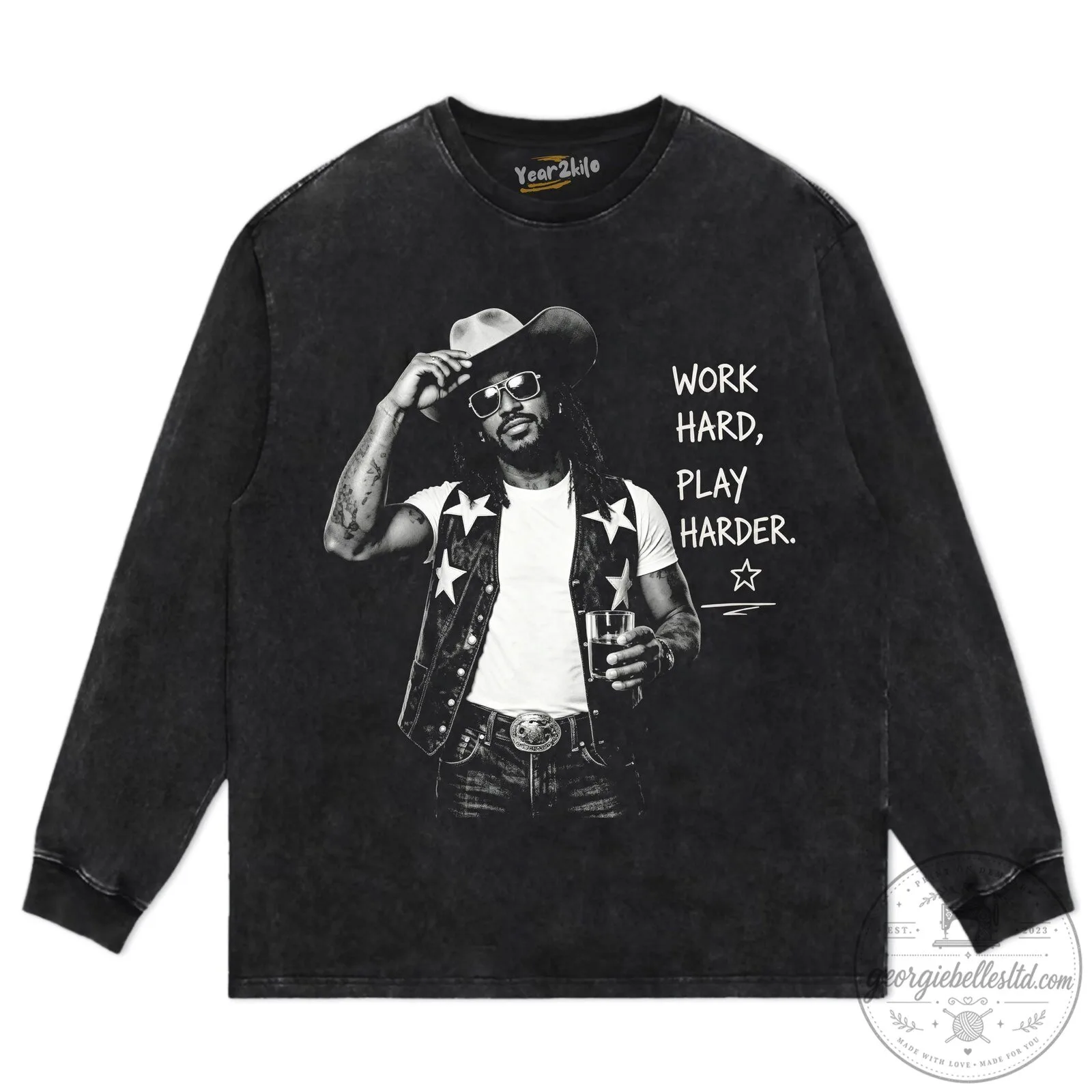 Shaboozey Country Music Tee with Work Hard Play Harder Quote 12 Shaboozey Country Music Tee with Work Hard Play Harder Quote