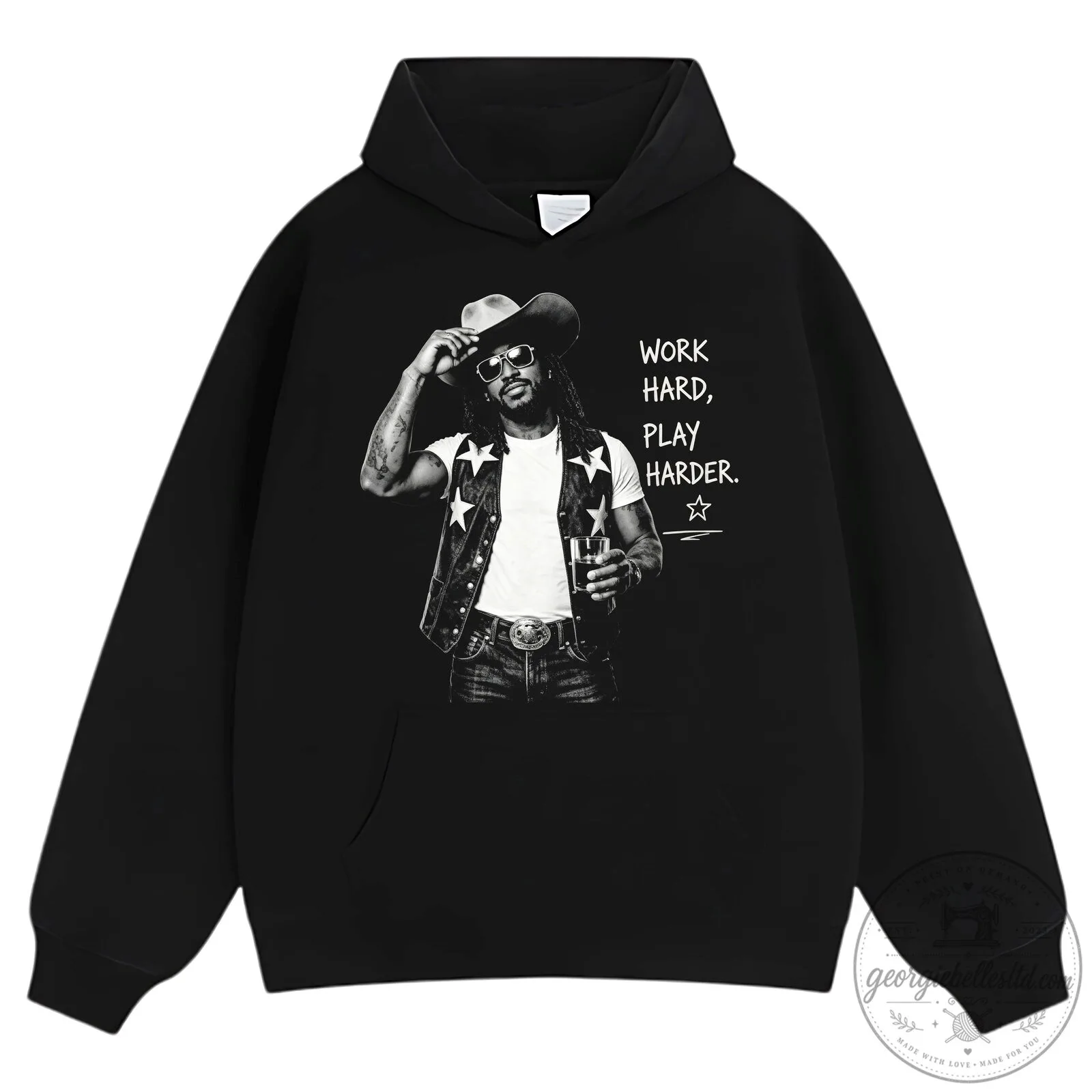 Shaboozey Country Music Tee with Work Hard Play Harder Quote 13 Shaboozey Country Music Tee with Work Hard Play Harder Quote