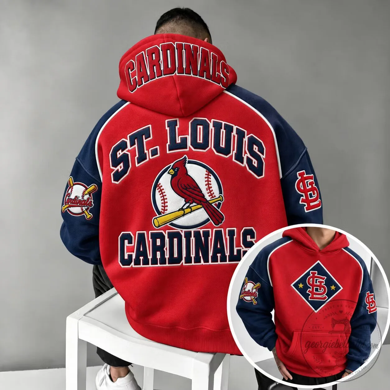 St. Louis Cardinals Baseball Team Logo Red and Blue Hoodie