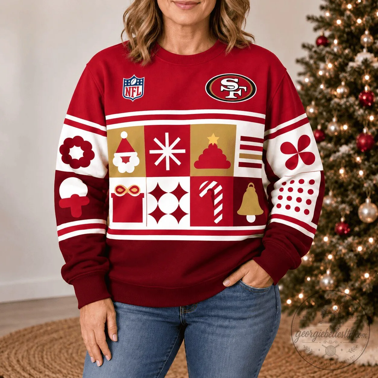 San Francisco 49ers Christmas Holiday Crewneck Sweatshirt