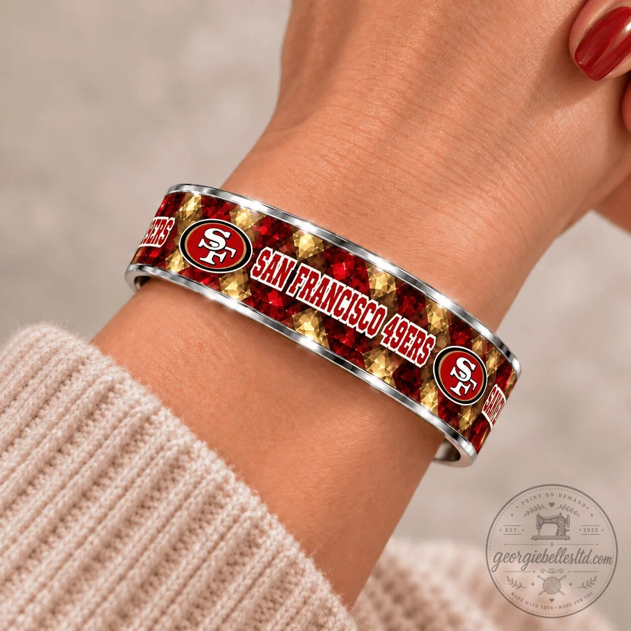 San Francisco 49ers National Football League Gemstone Cuff Bracelet