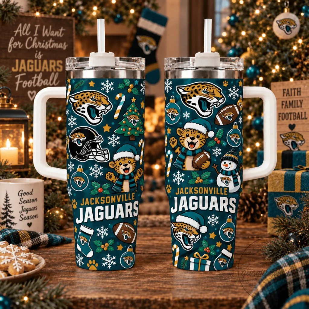 Jacksonville Jaguars Christmas Football Team Insulated Tumbler with Handle Jacksonville Jaguars Christmas Football Team Insulated Tumbler with Handle