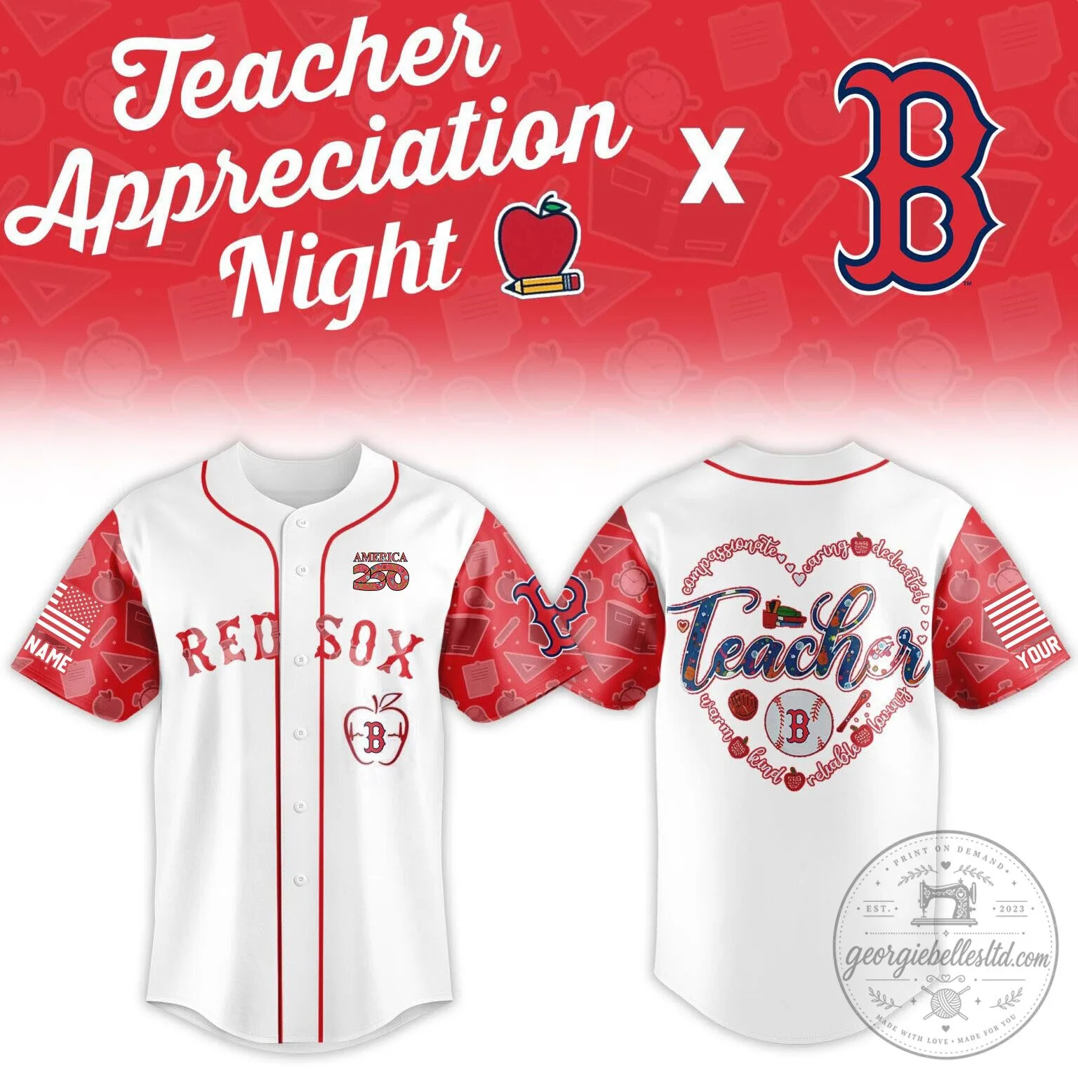 Boston Red Sox Baseball Teacher Appreciation Night Special Edition Baseball Jersey