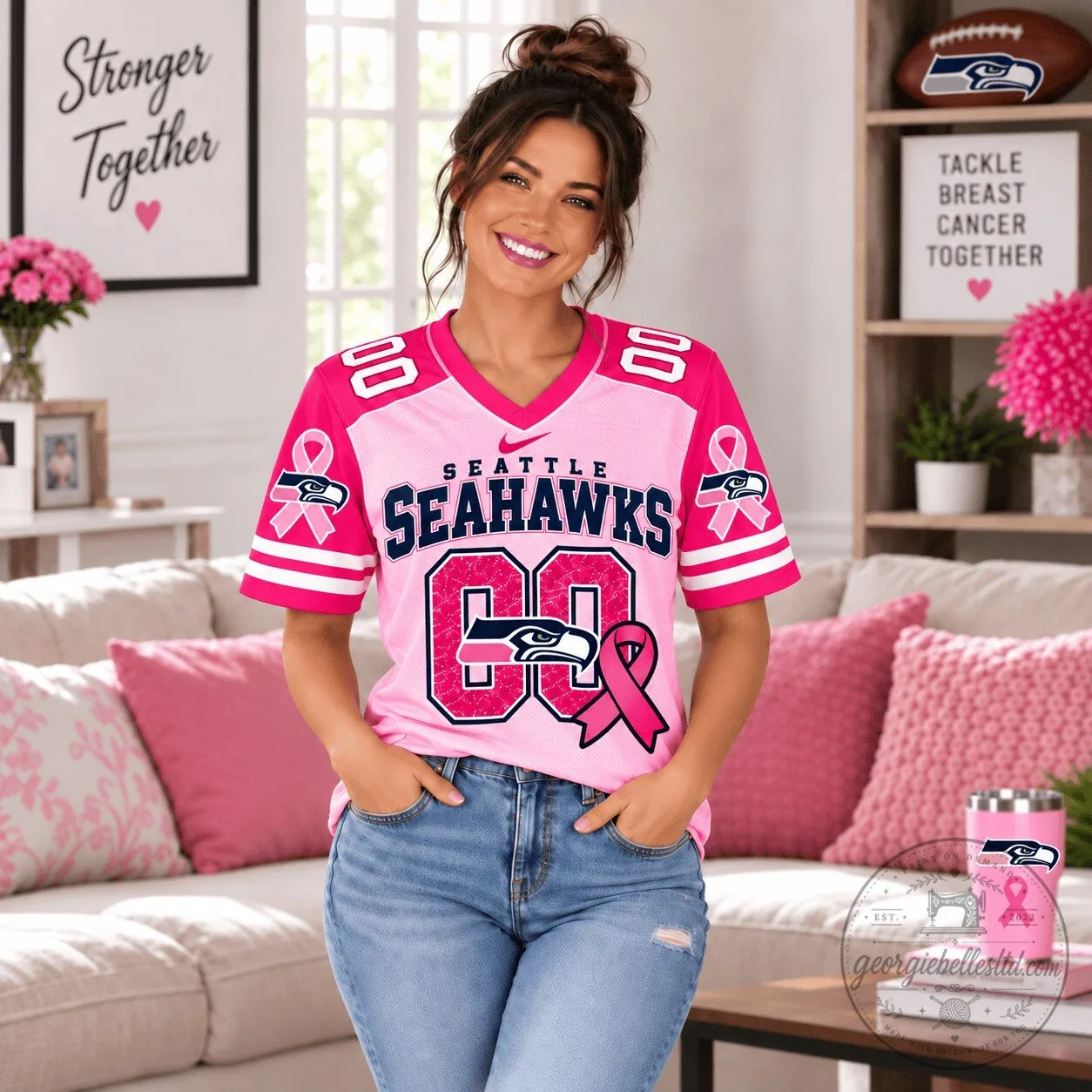 Seattle Seahawks NFL Tackle Breast Cancer Pink Football Jersey
