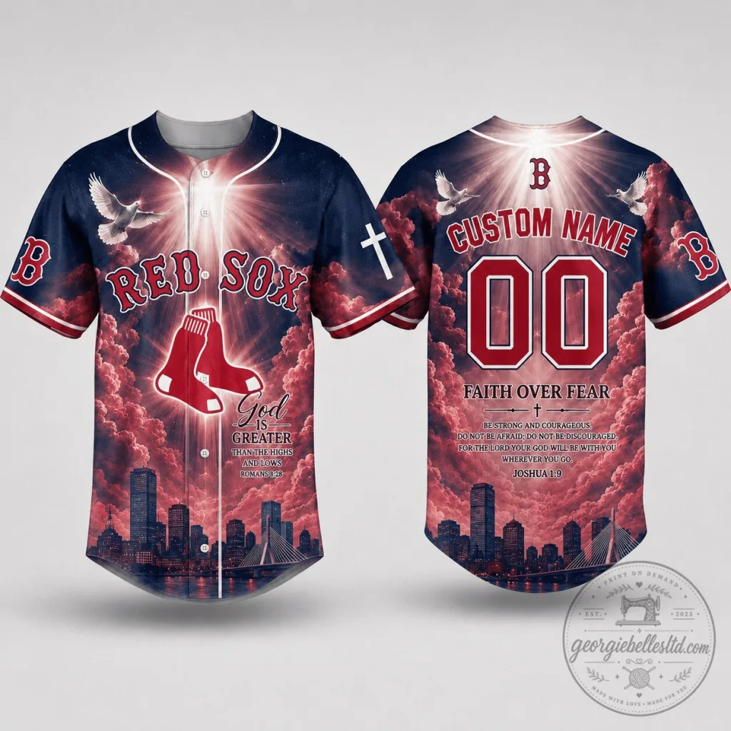 Boston Red Sox Baseball Jersey with Faith Over Fear Design