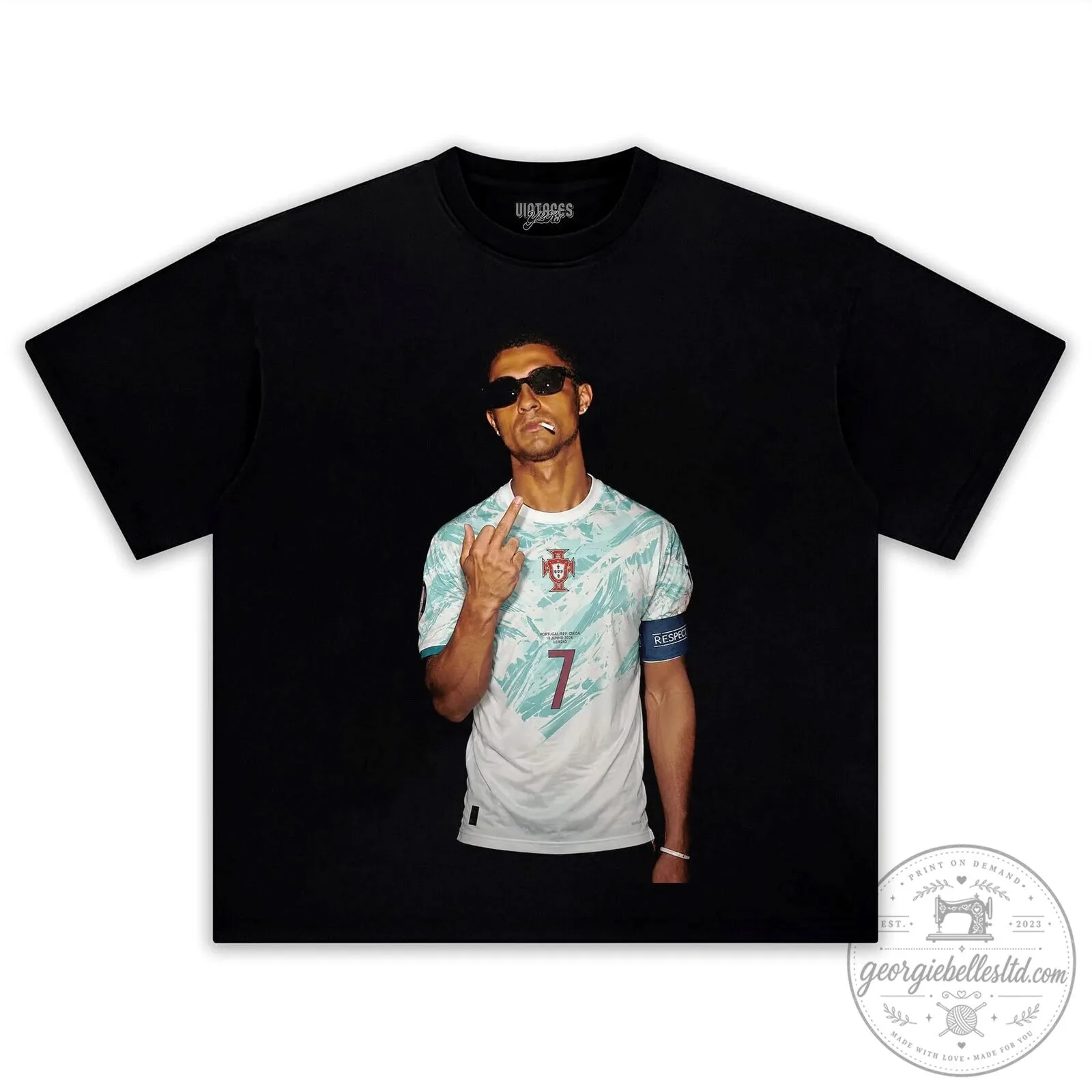 Cristiano Ronaldo Funny Middle Finger Black Graphic T-Shirt