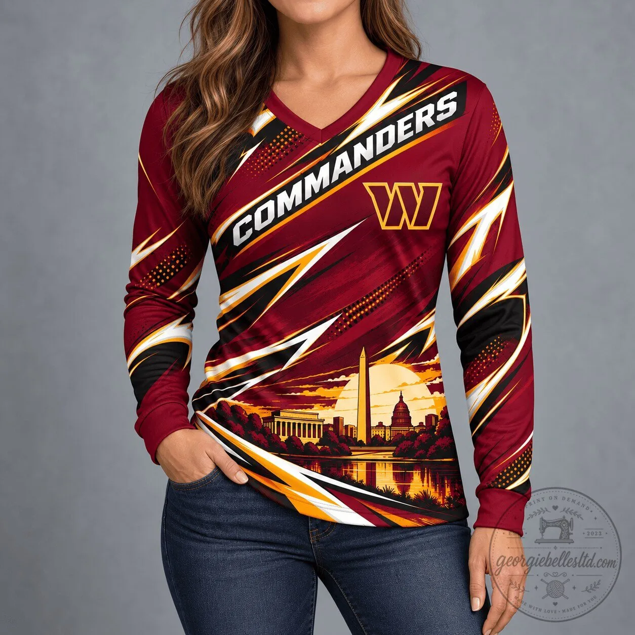 Washington Commanders City Horizon V-Neck Long-Sleeve Shirt for Women