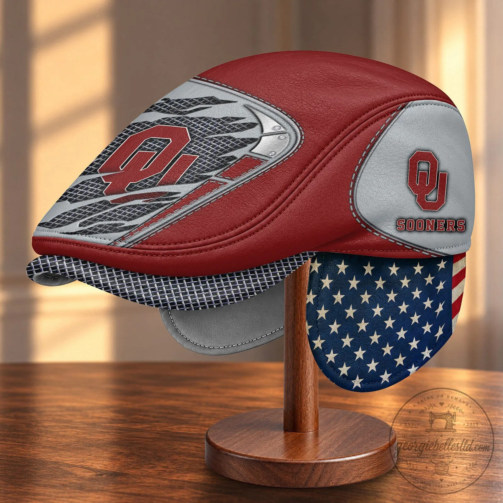 Oklahoma Sooners NCAA Flat Cap Hat with Foldable Ear Flaps