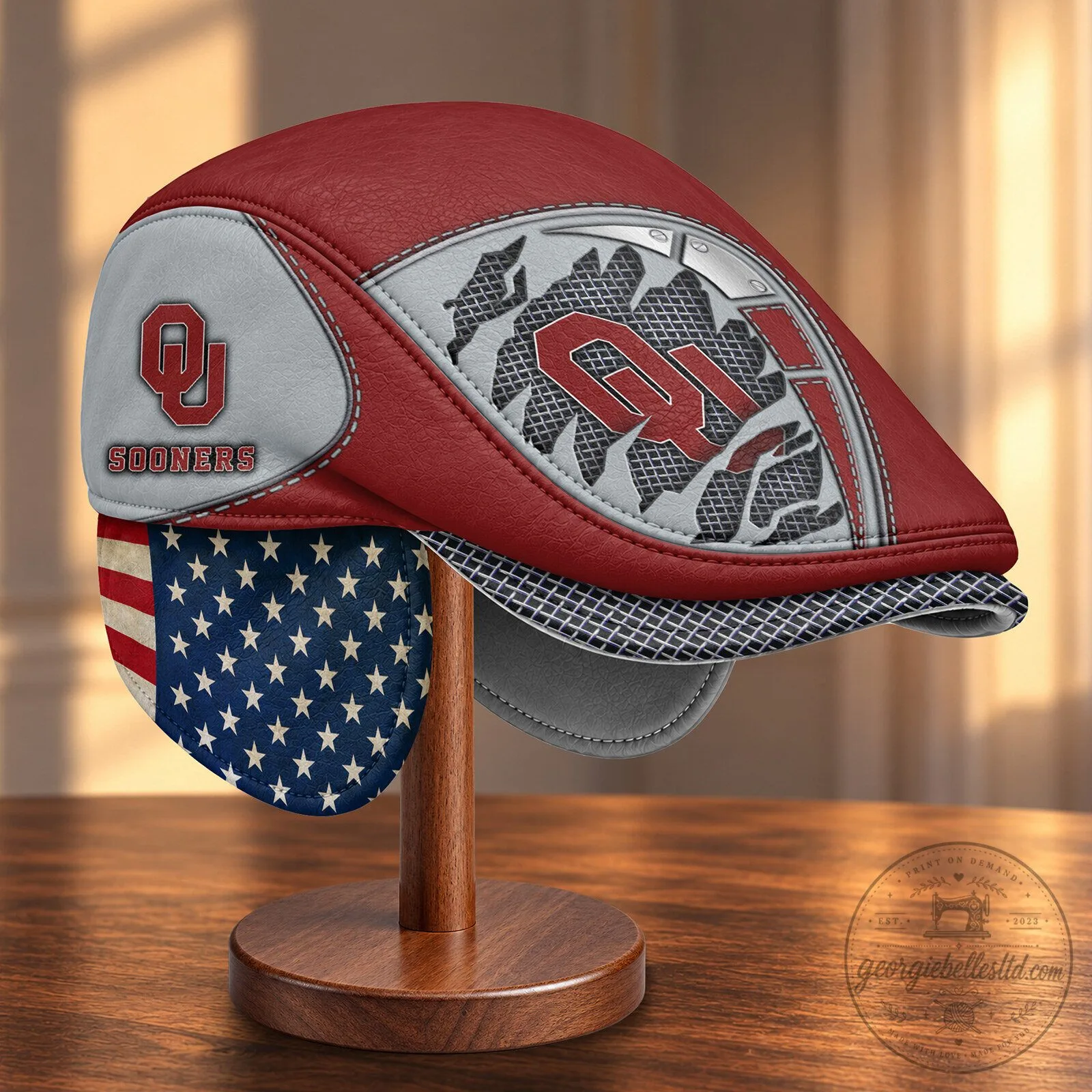 Oklahoma Sooners NCAA Flat Cap Hat with Foldable Ear Flaps 6 Oklahoma Sooners NCAA Flat Cap Hat with Foldable Ear Flaps