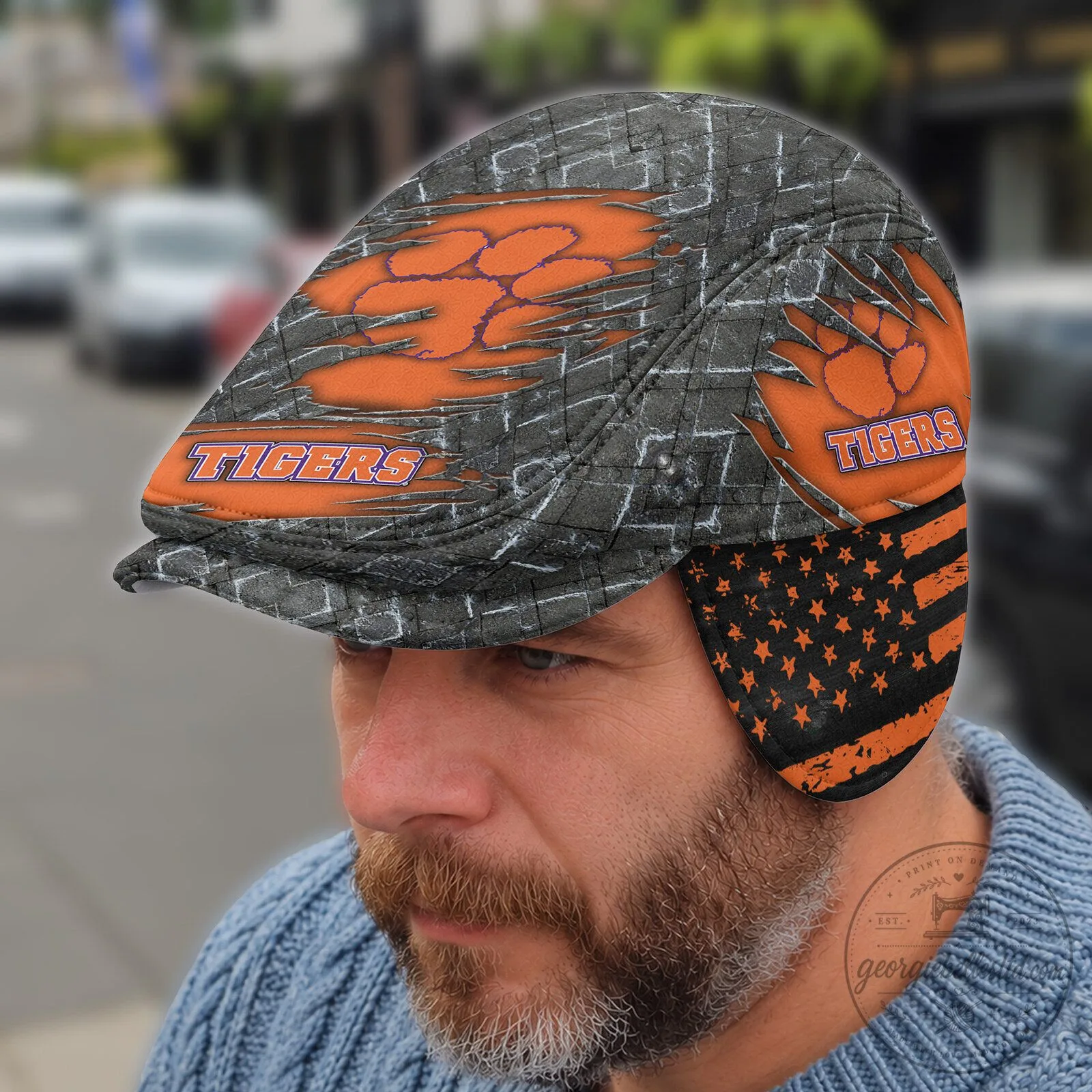 Clemson Tigers NCAA Flat Cap Hat with Foldable Ear Flaps