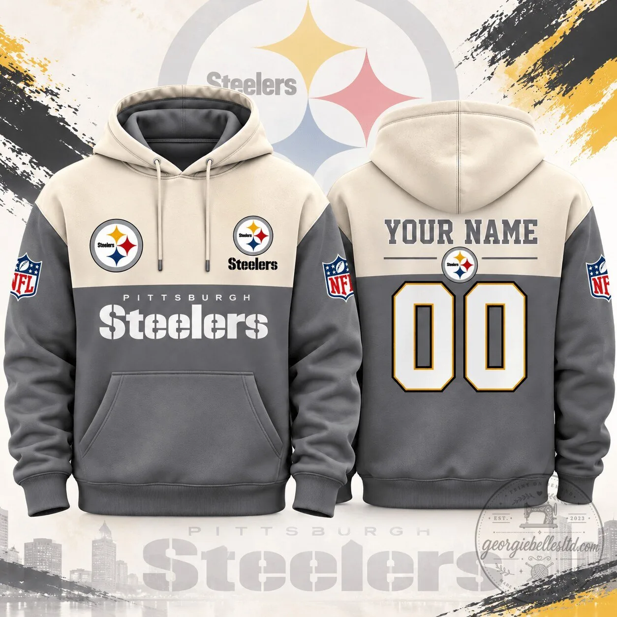 Pittsburgh Steelers Custom Colorblock Pullover Hoodie