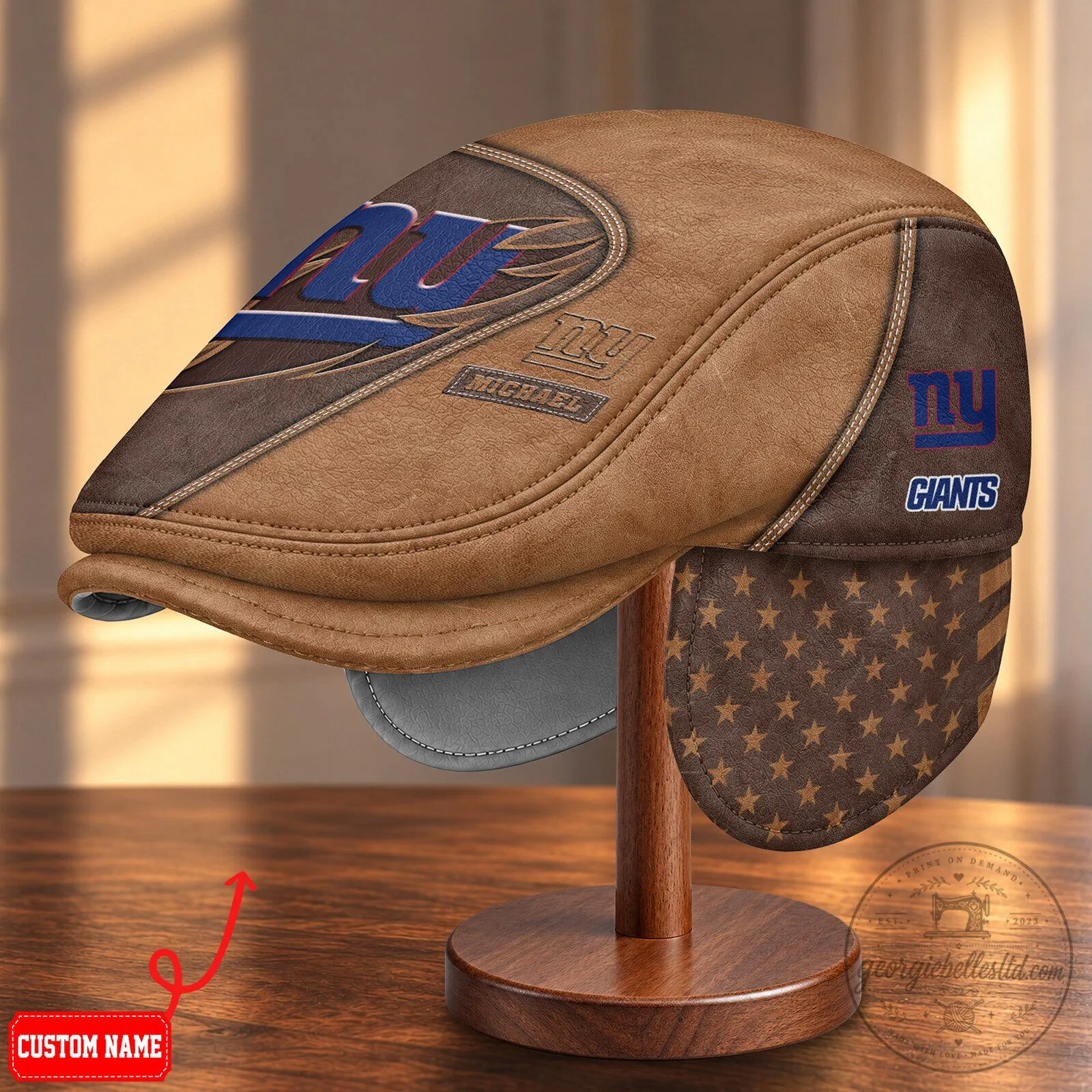 NFL Flat Cap featuring Foldable Ear Flaps for New York Giants Fans