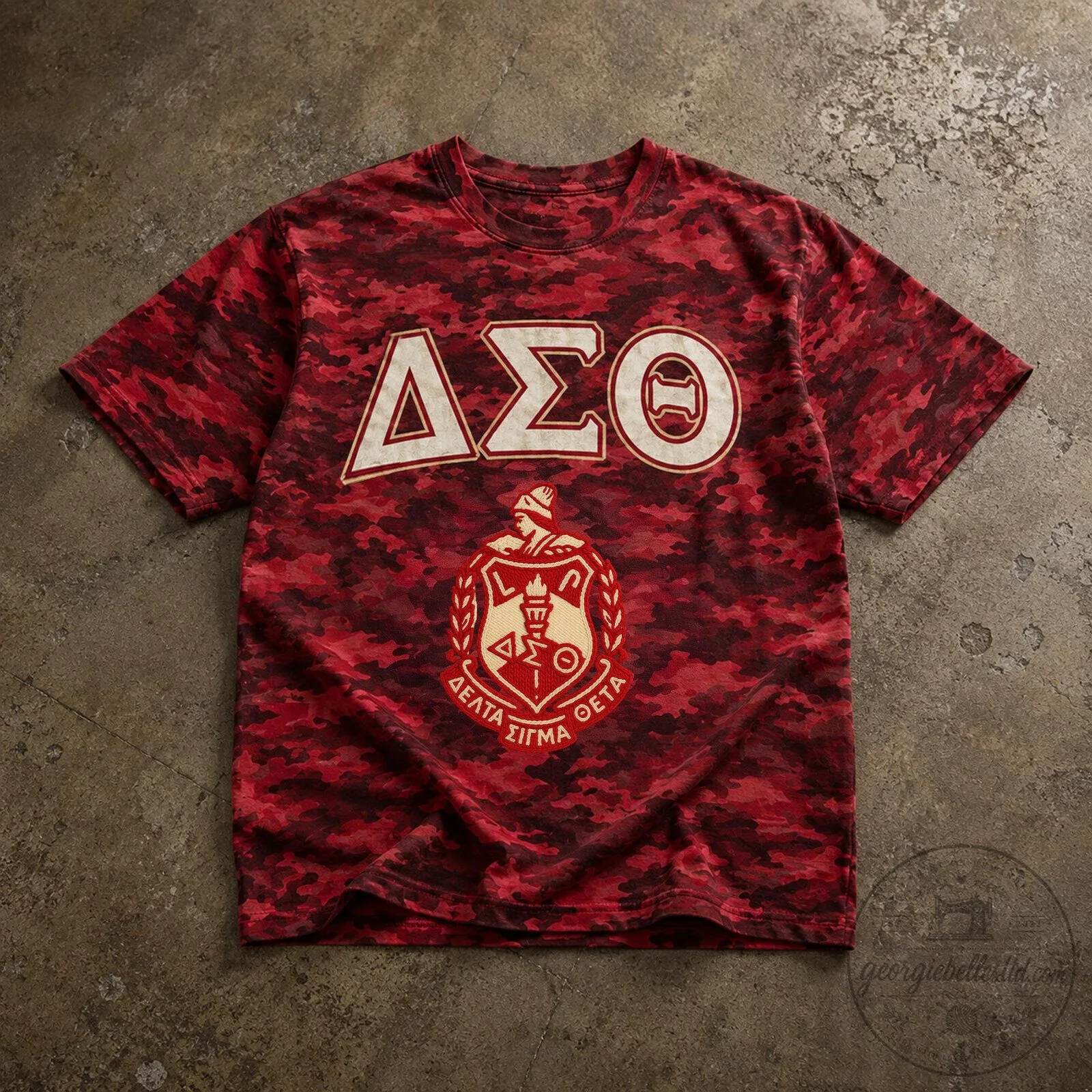 Delta Sigma Theta Sorority Red Camouflage Greek Letter T-Shirt
