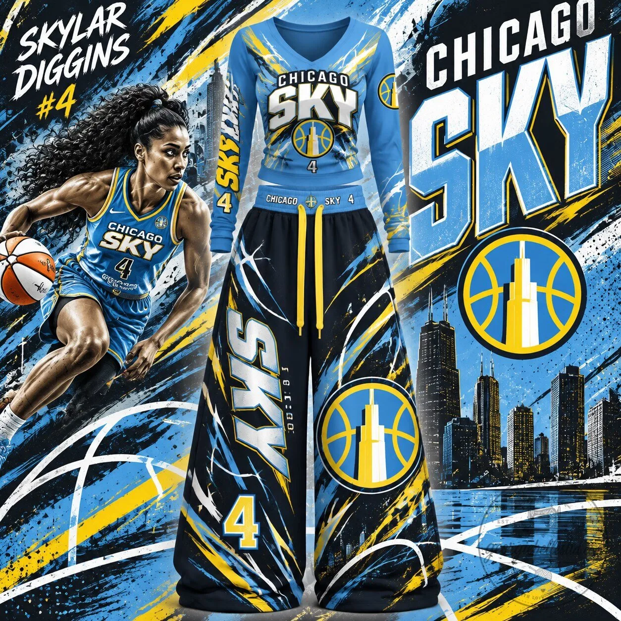 Chicago Sky Skylar Diggins Basketball Team Long-Sleeve Shirt and Pants Set