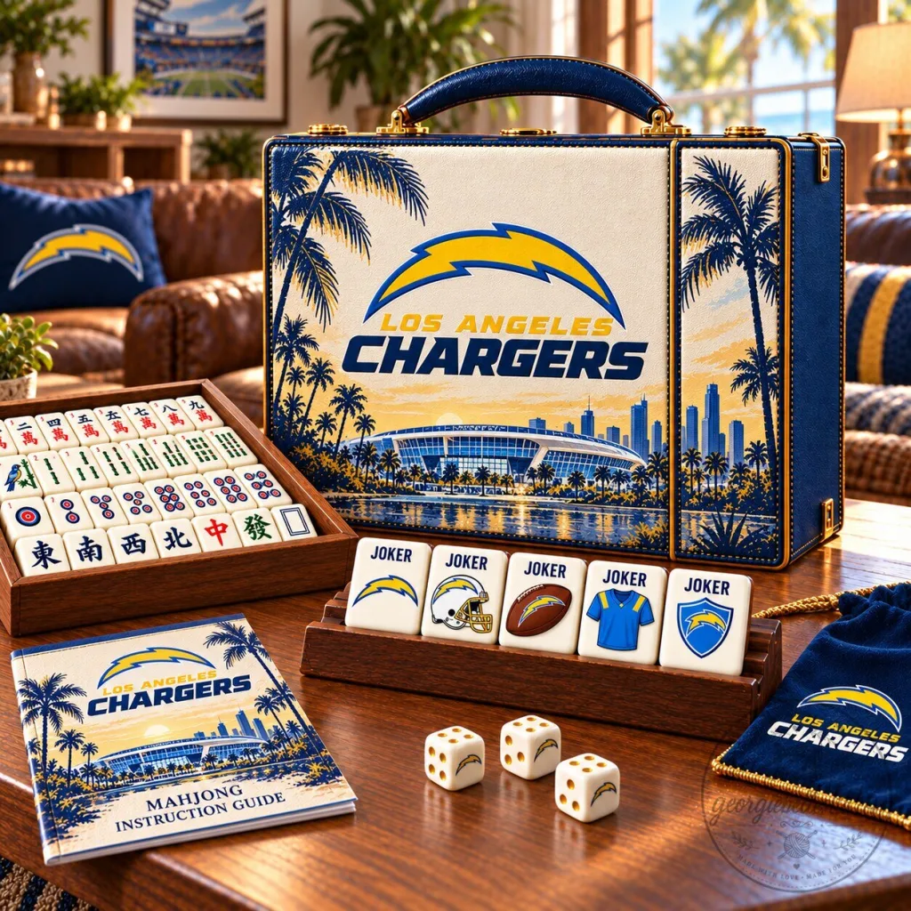 Los Angeles Chargers Mahjong Set with Instruction Guide and Carrying Case Los Angeles Chargers Mahjong Set with Instruction Guide and Carrying Case