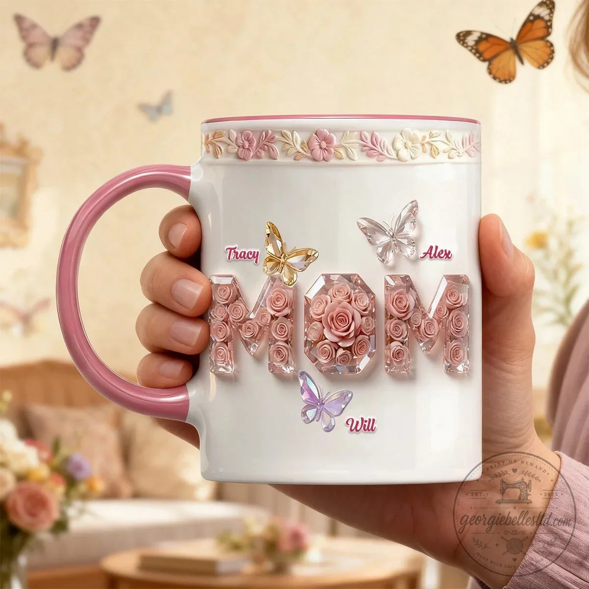 Personalized Mom Floral Butterfly Rose Mug