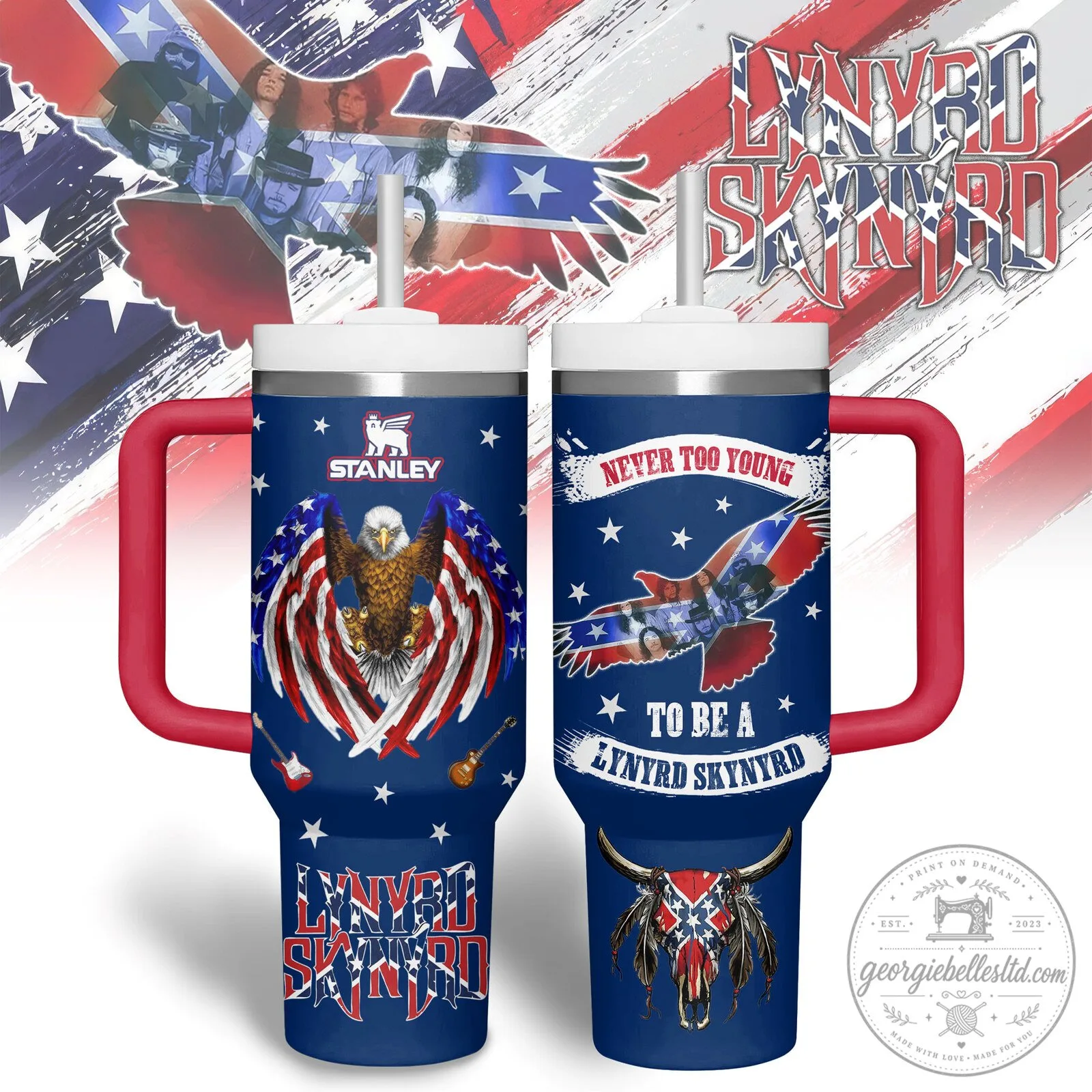 Lynyrd Skynyrd Band American Flag Never Too Young To Be Tumbler