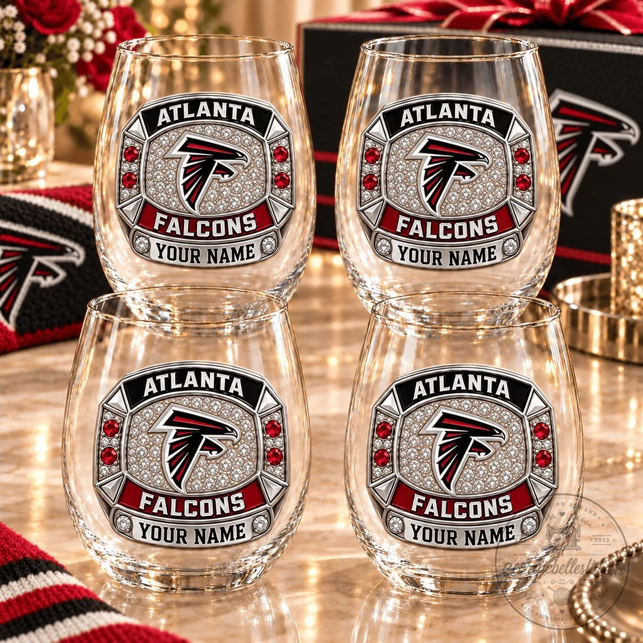 Atlanta Falcons Personalized Stemless Wine Glass Set