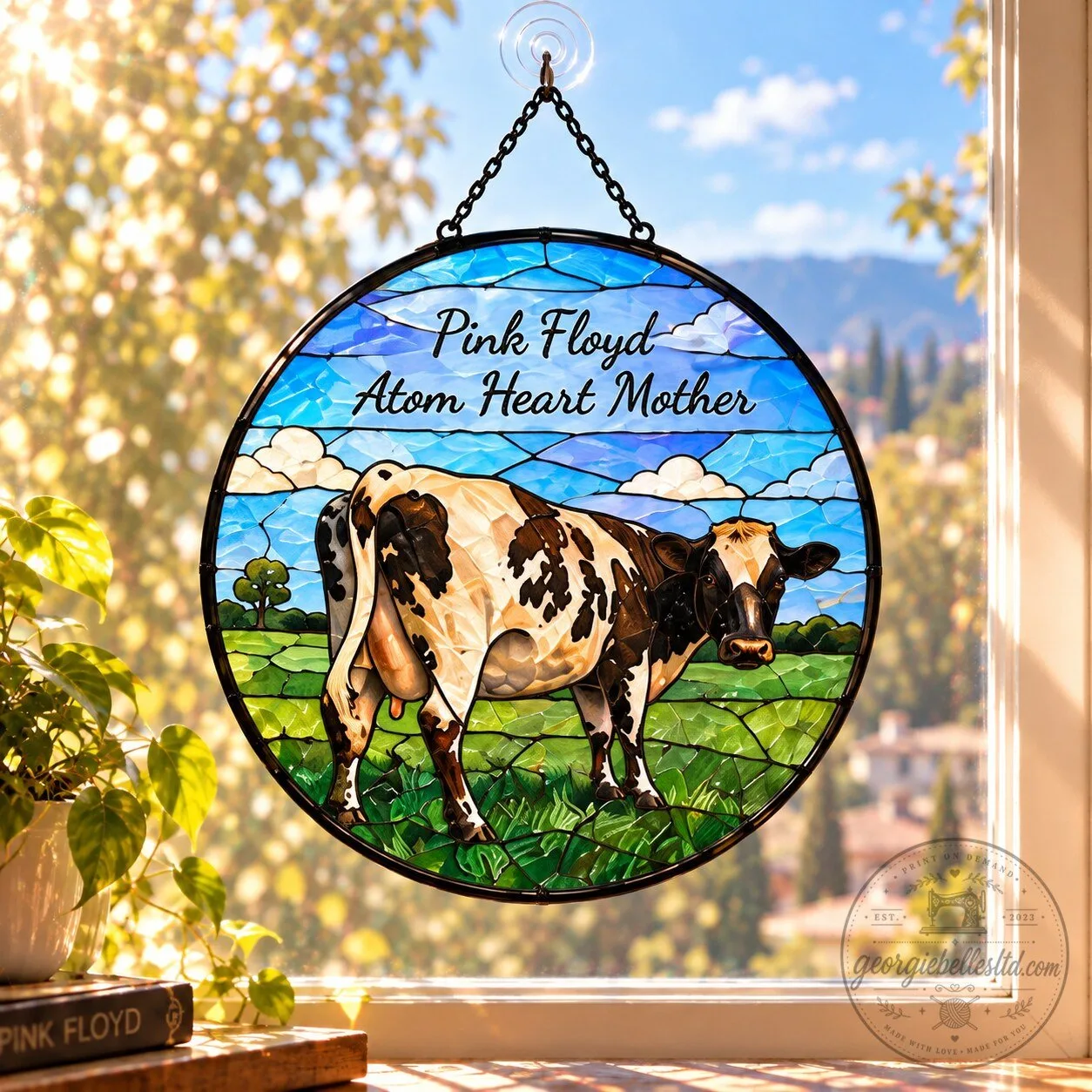 Pink Floyd Atom Heart Mother Album Stained Glass Window Suncatcher Decor