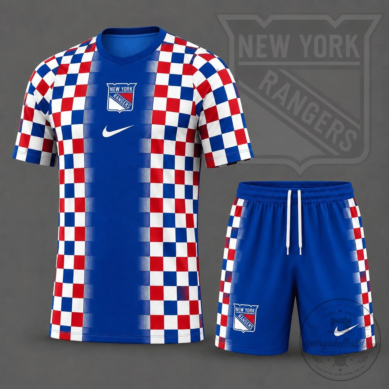 New York Rangers Checkerboard Fusion NHL Hockey Jersey and Shorts Set