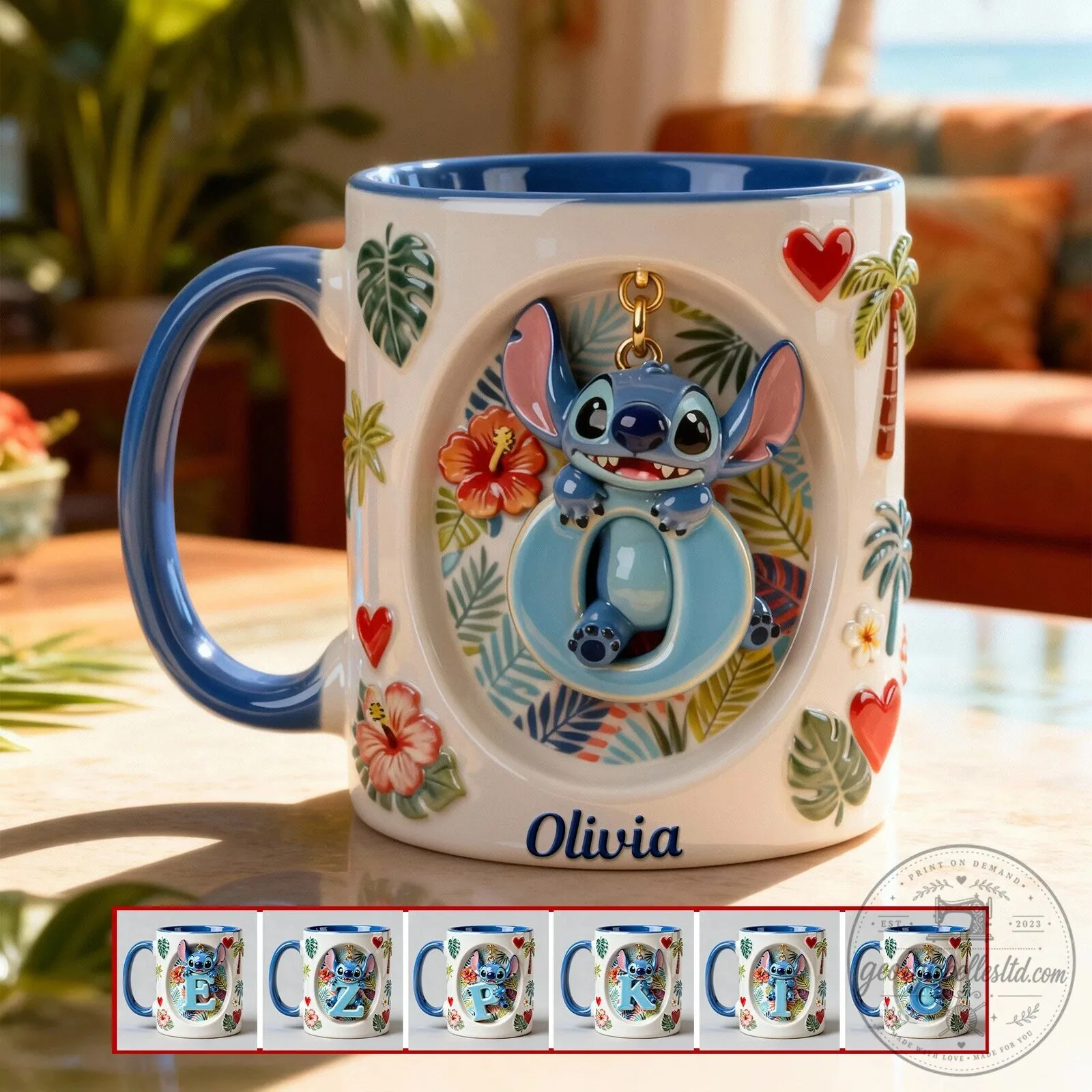 Personalized Stitch Initial Letter Name Coffee Mug 3 Personalized Stitch Initial Letter Name Coffee Mug