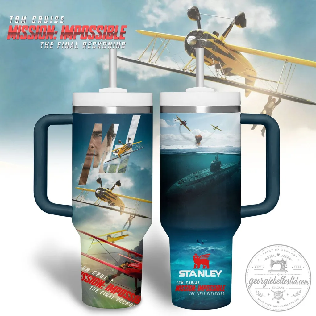 Mission Impossible The Final Reckoning Movie Poster Tumbler with Handle Mission Impossible The Final Reckoning Movie Poster Tumbler with Handle