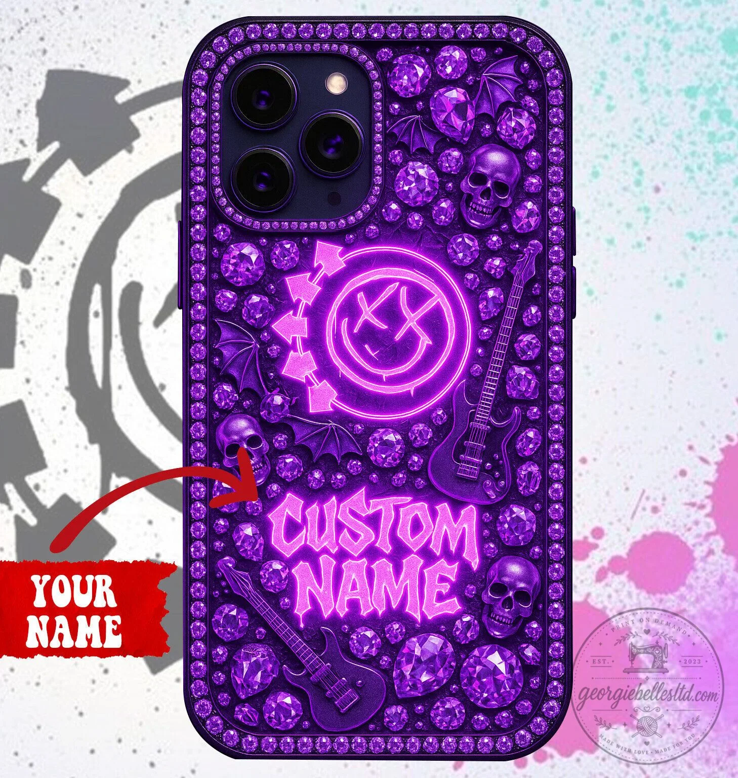 Blink 182 Rock Band Custom Name Purple Rhinestone Phone Case