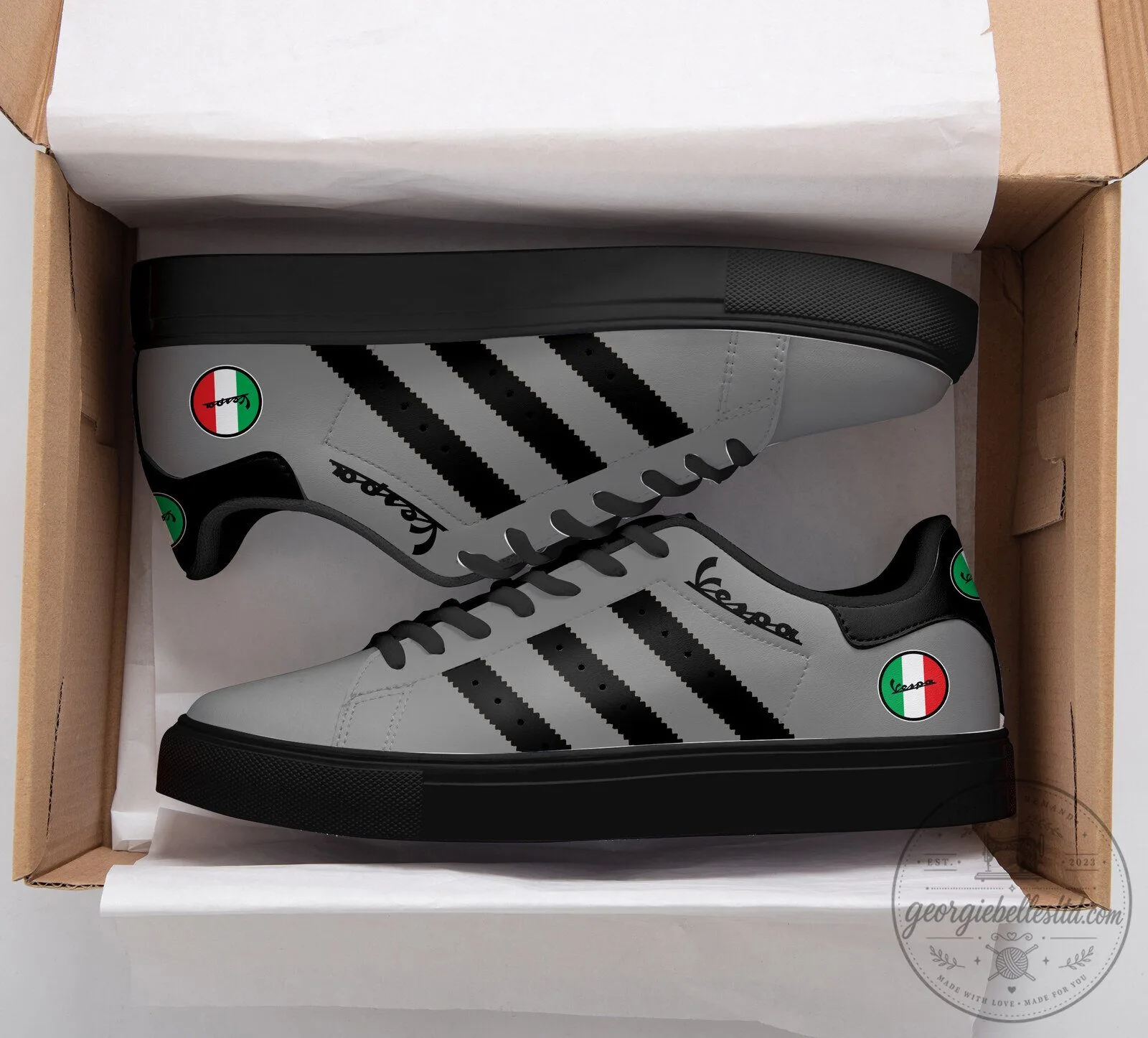 Vespa Scooter Italian Flag Black Stripes Shoes 1 Vespa Scooter Italian Flag Black Stripes Shoes