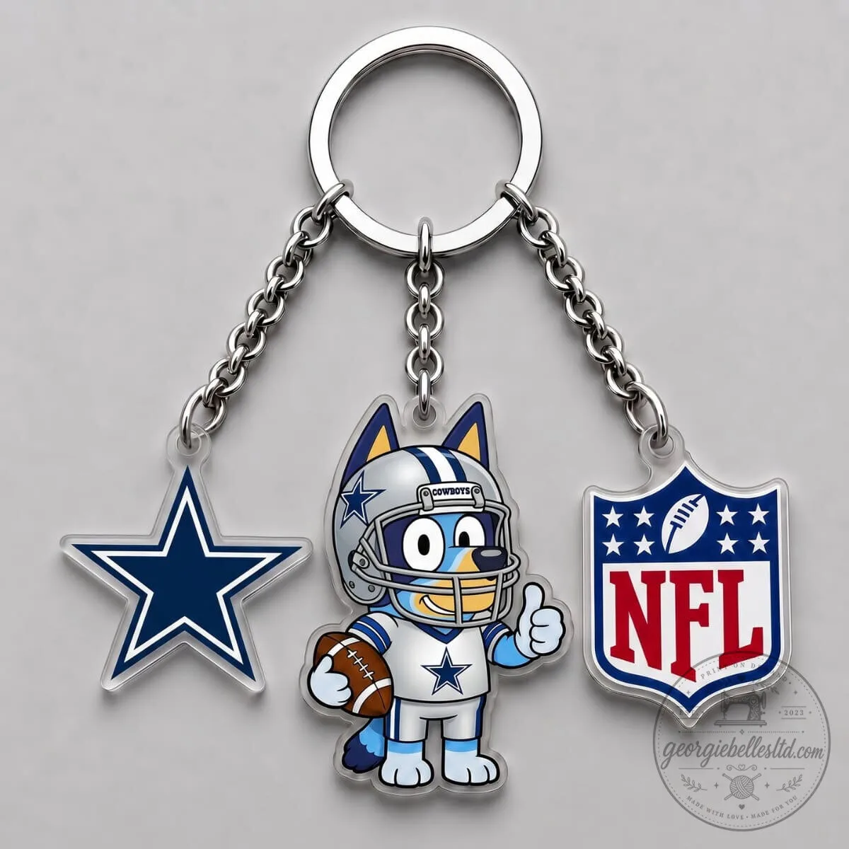Dallas Cowboys Bluey Football Player National Football League Triple Charm Keychain