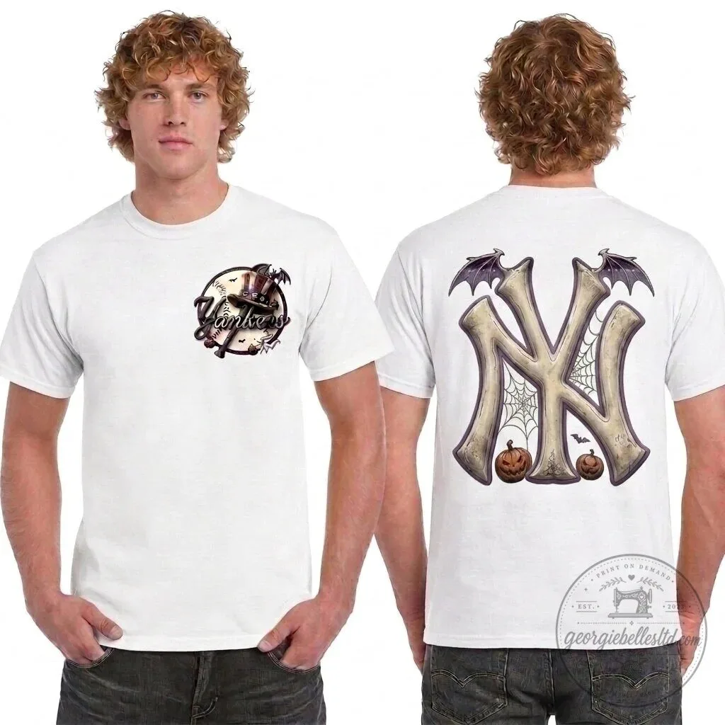 New York Yankees Halloween Nightmare Edition Two Sided Printed T-Shirt 4 New York Yankees Halloween Nightmare Edition Two Sided Printed T-Shirt