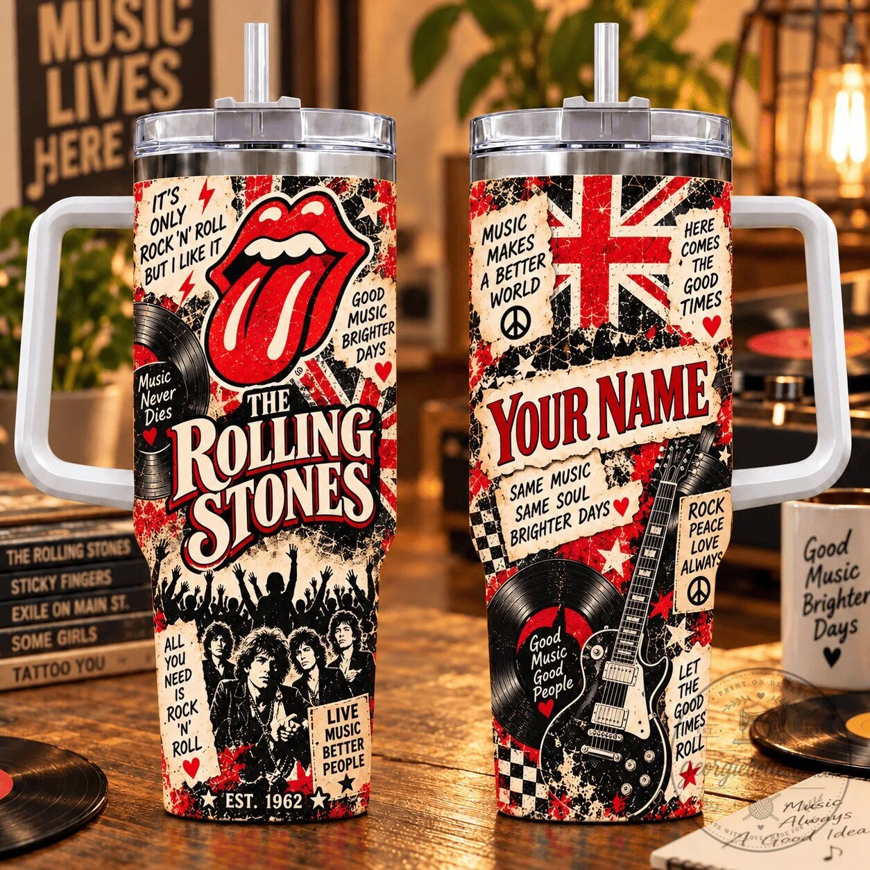 The Rolling Stones Personalized Stainless Steel Tumbler with Handle